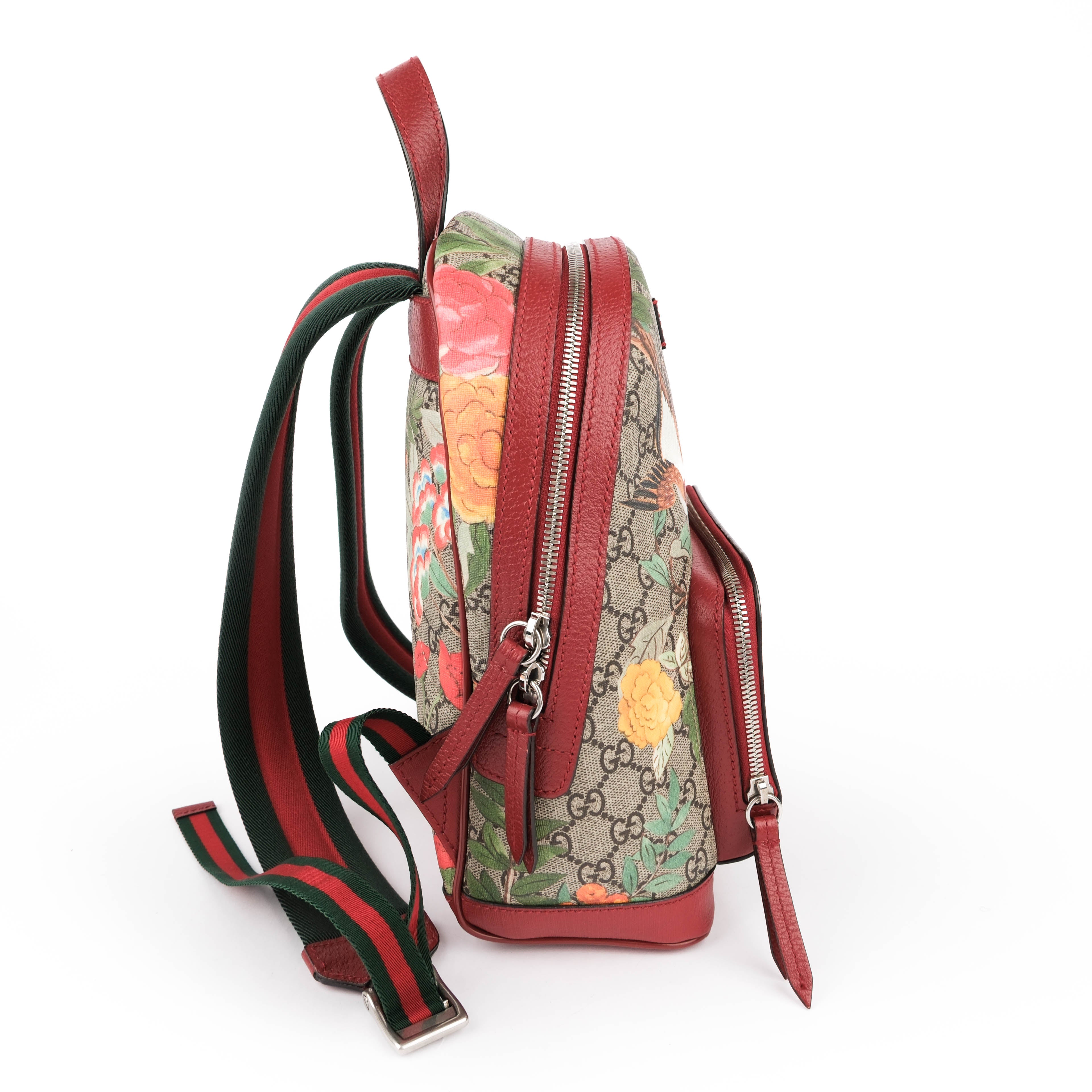 Gucci Tian GG Supreme PVC x Leather Backpack Beige x Red