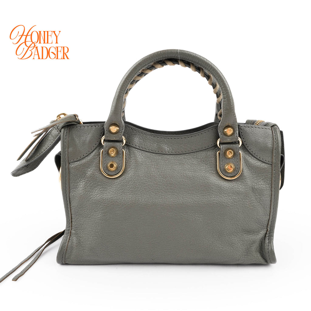 Balenciaga Metallic Edge Mini City Gray Leather Gold Hardware 2WAY Bag 390160