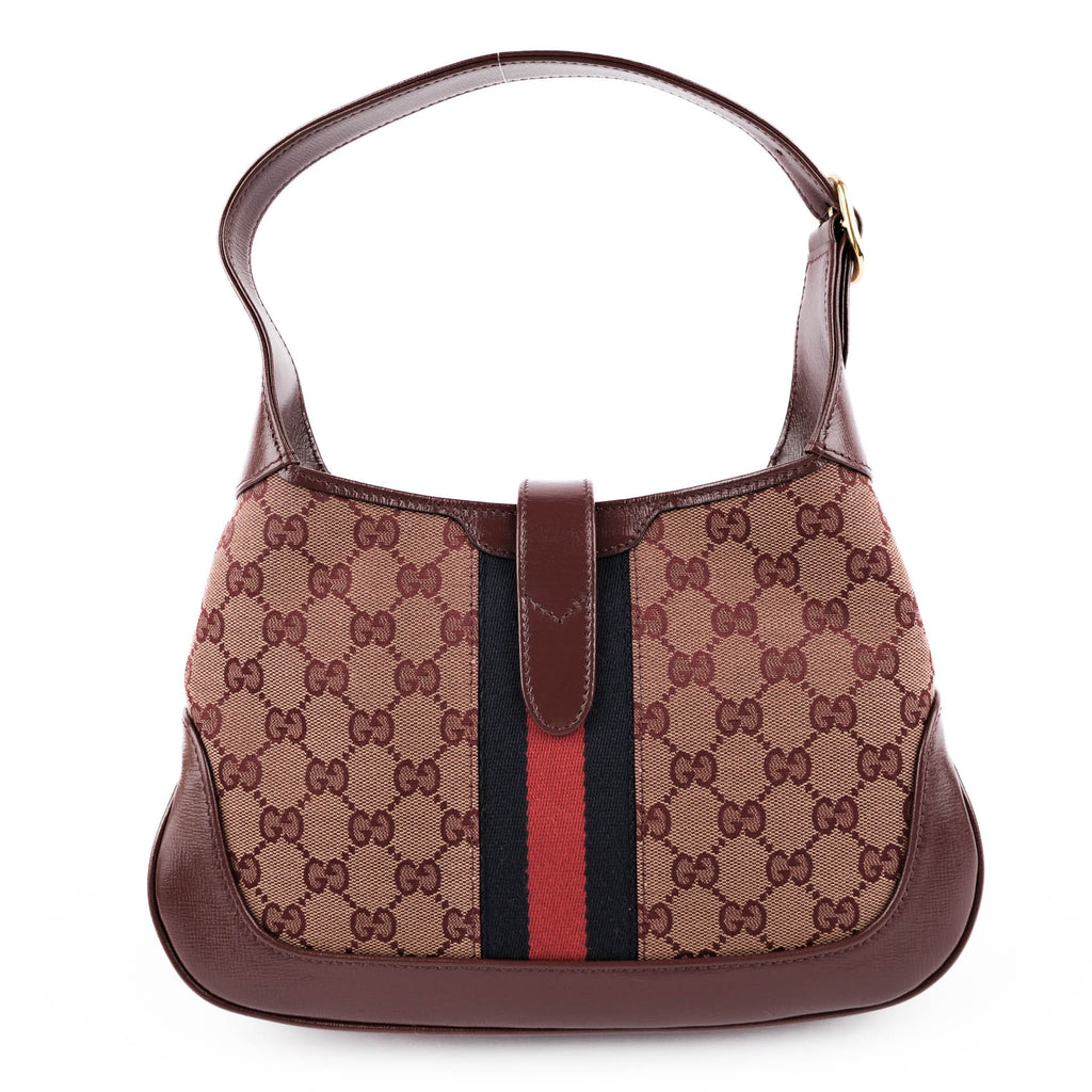 Gucci Jackie 1961 Small GG Canvas Leather Bordeaux Shoulder Bag 636706