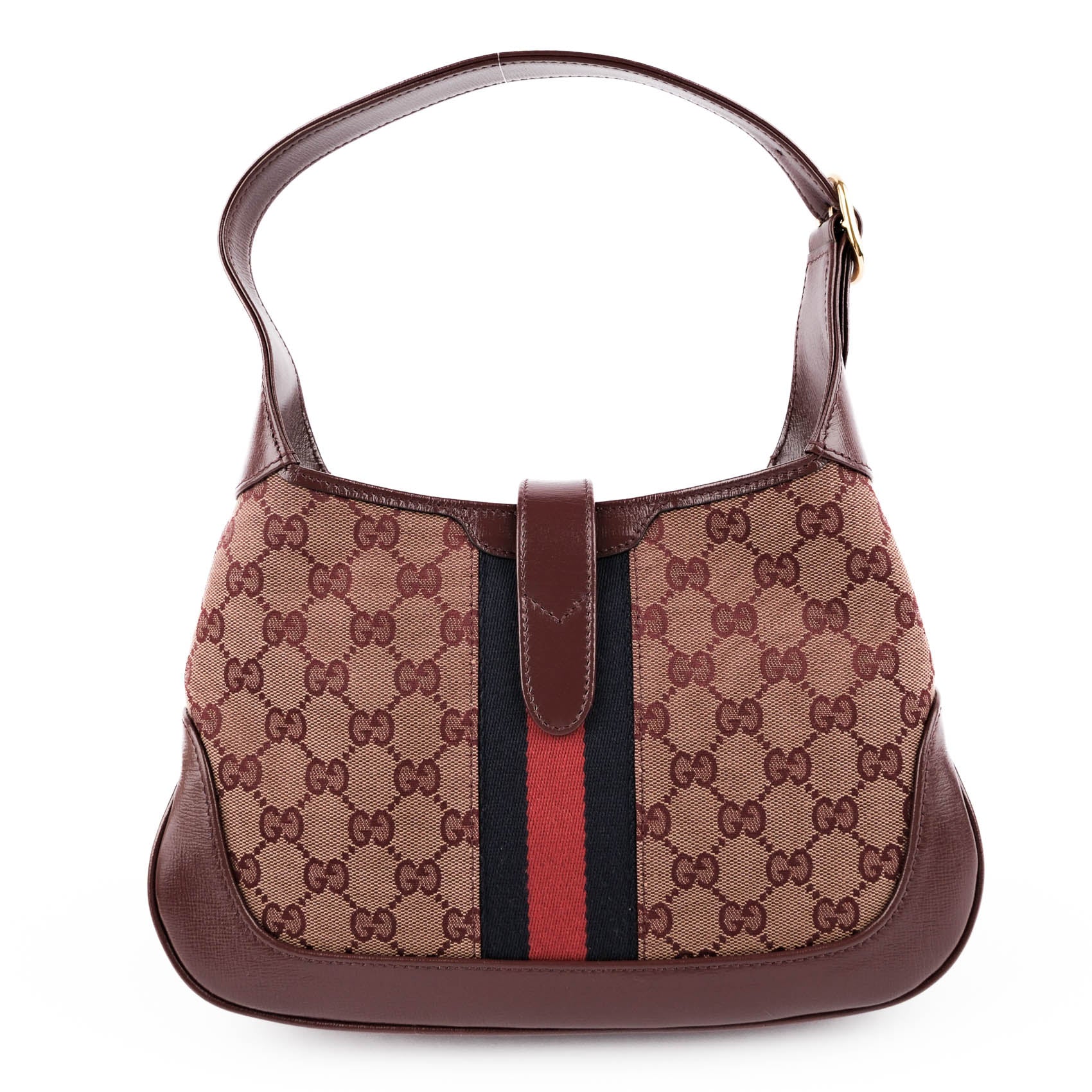 Gucci Jackie 1961 Small GG Canvas Leather Bordeaux Shoulder Bag 636706