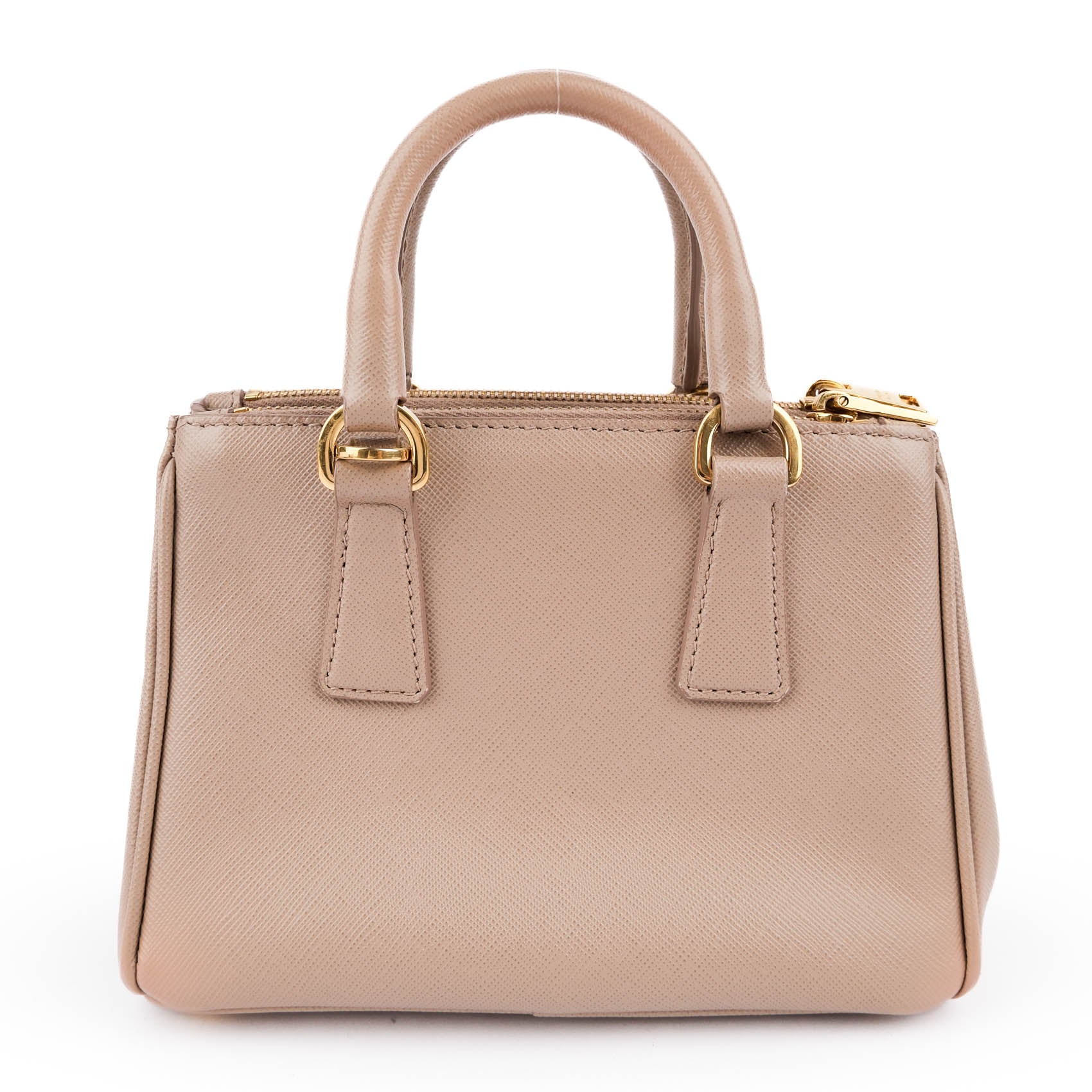 Prada Galleria Saffiano Mini 2-Way Handbag 1BA906 Beige Gold Hardware