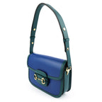 Gucci Horsebit 1955 Small Shoulder Bag in Imperial Blue and Pavone Green Leather