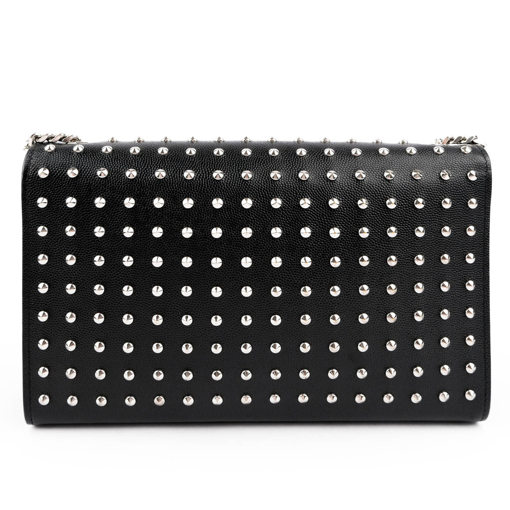 Saint Laurent Kate Medium Chain Shoulder Bag Black Grained Leather Round Studs Silver Hardware YSL Logo