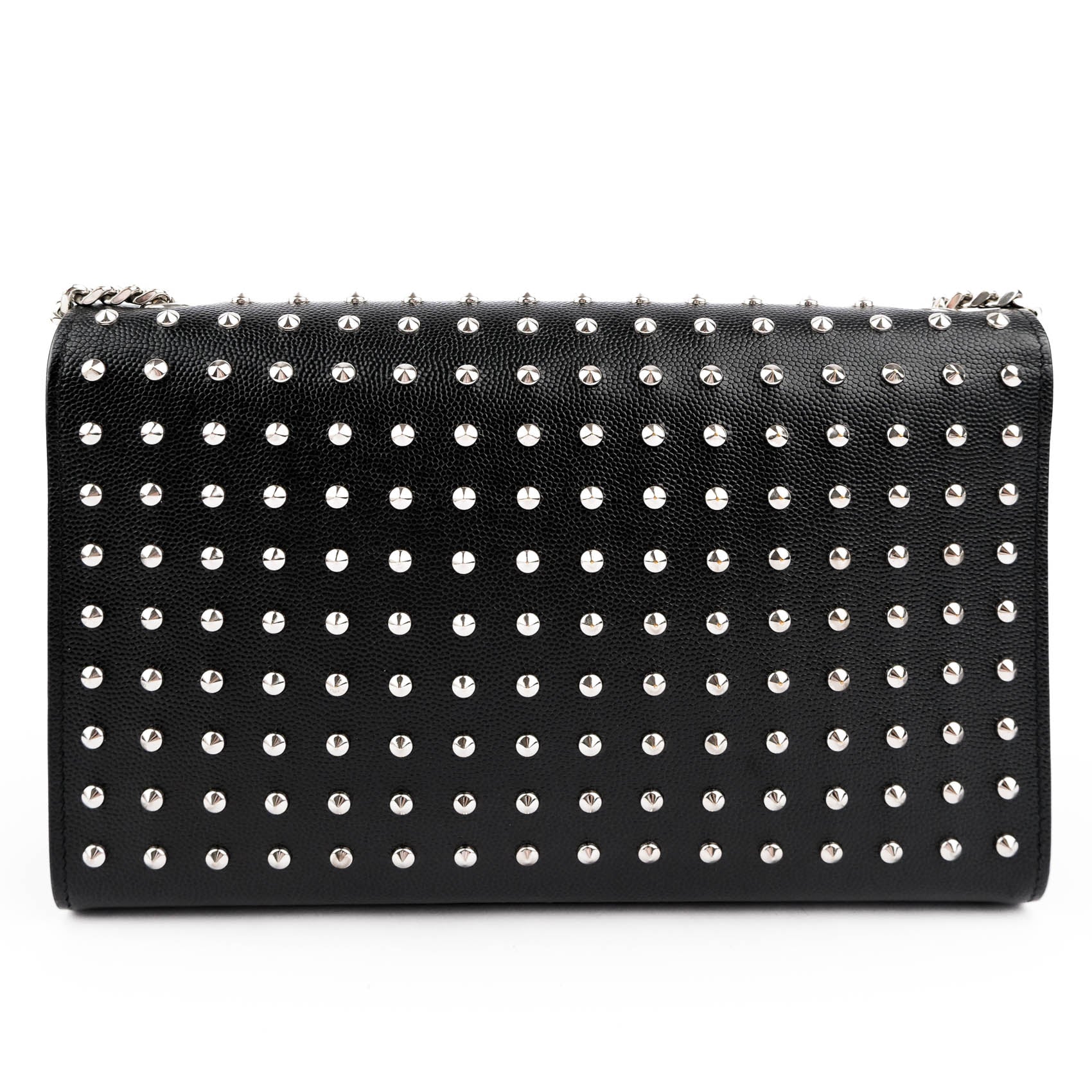 Saint Laurent Kate Medium Chain Shoulder Bag Black Grained Leather Round Studs Silver Hardware YSL Logo