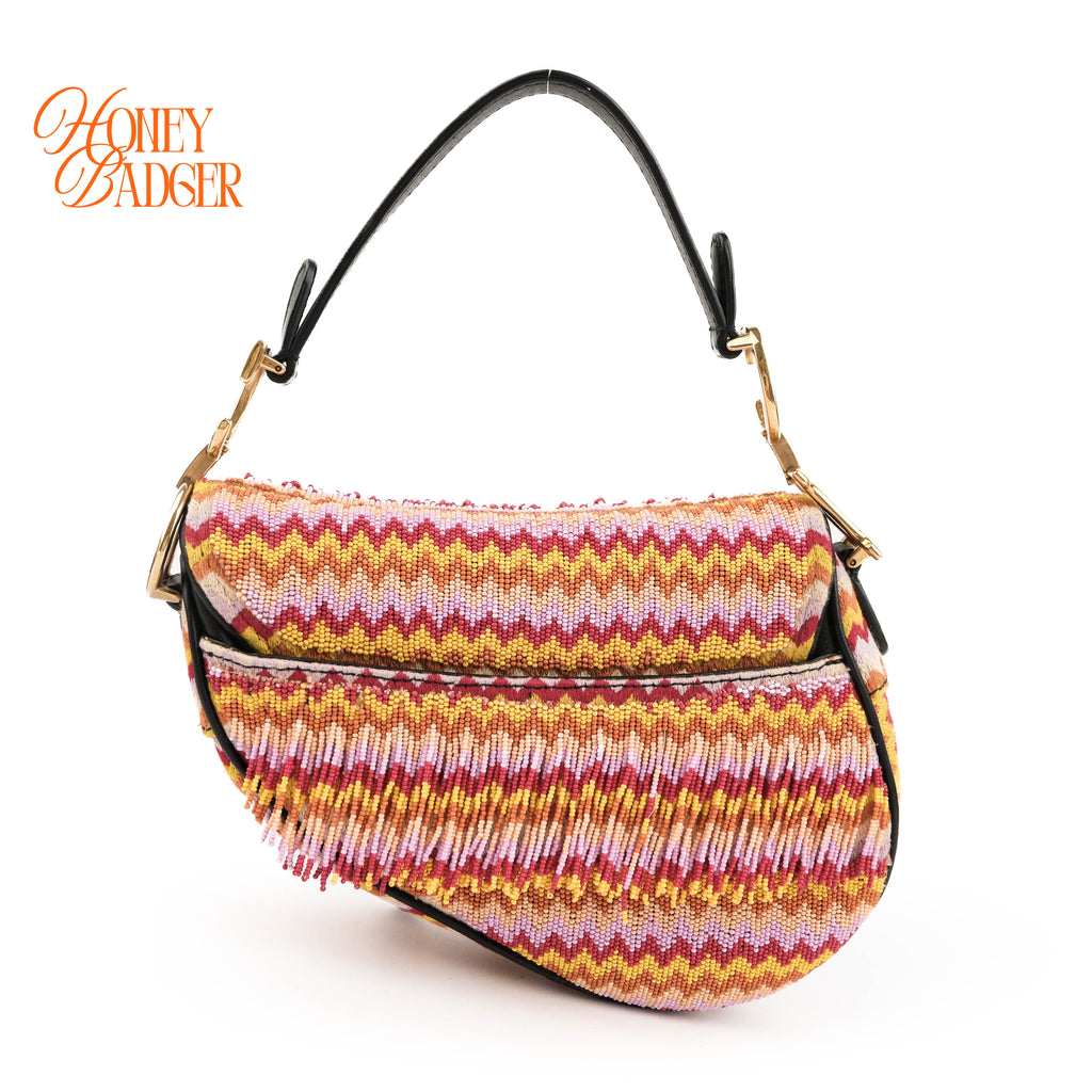 Christian Dior Beaded Saddle Bag - Multicolor Zig-Zag