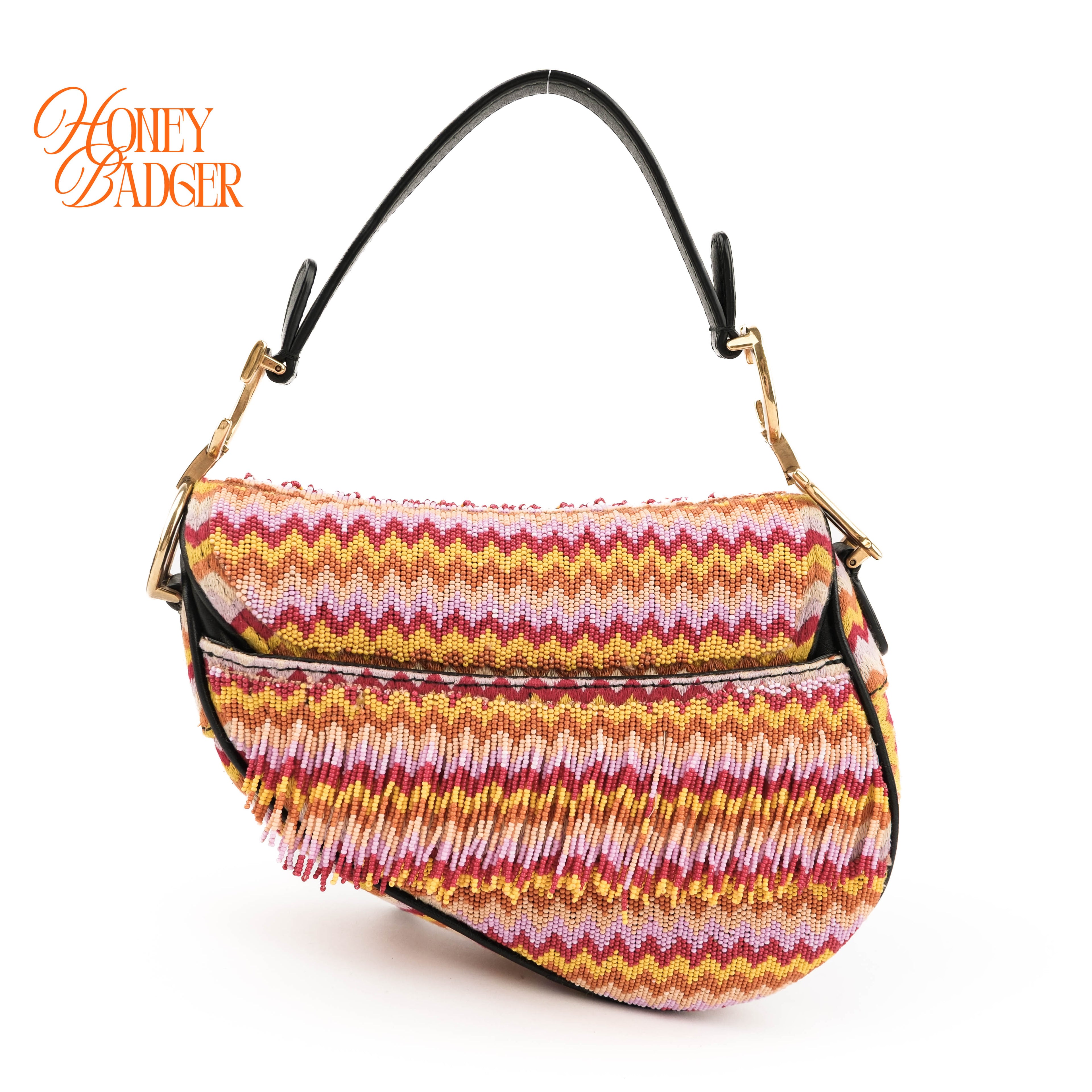 Christian Dior Beaded Saddle Bag - Multicolor Zig-Zag