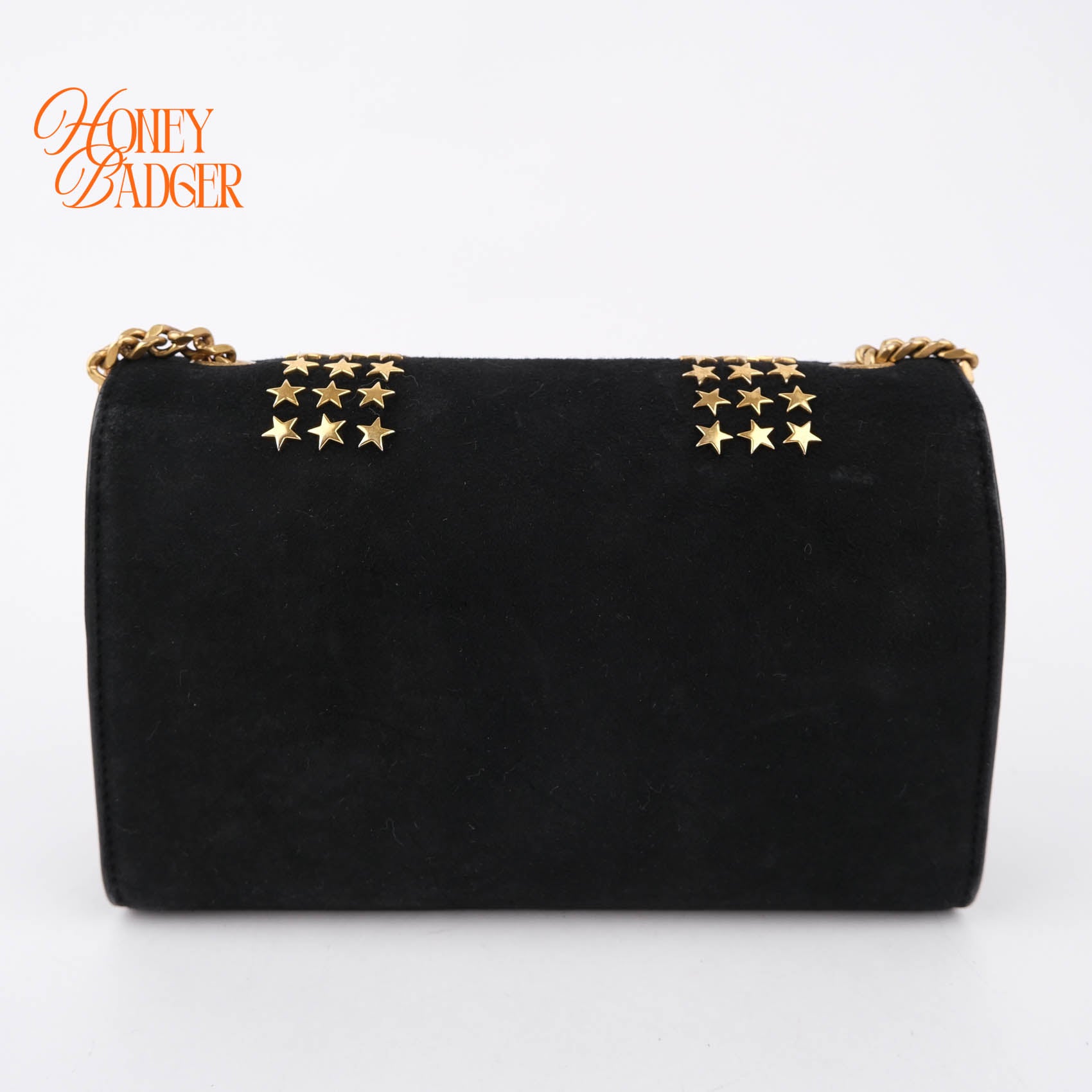 Saint Laurent Suede Star Studded Small Kate Chain Bag - Black