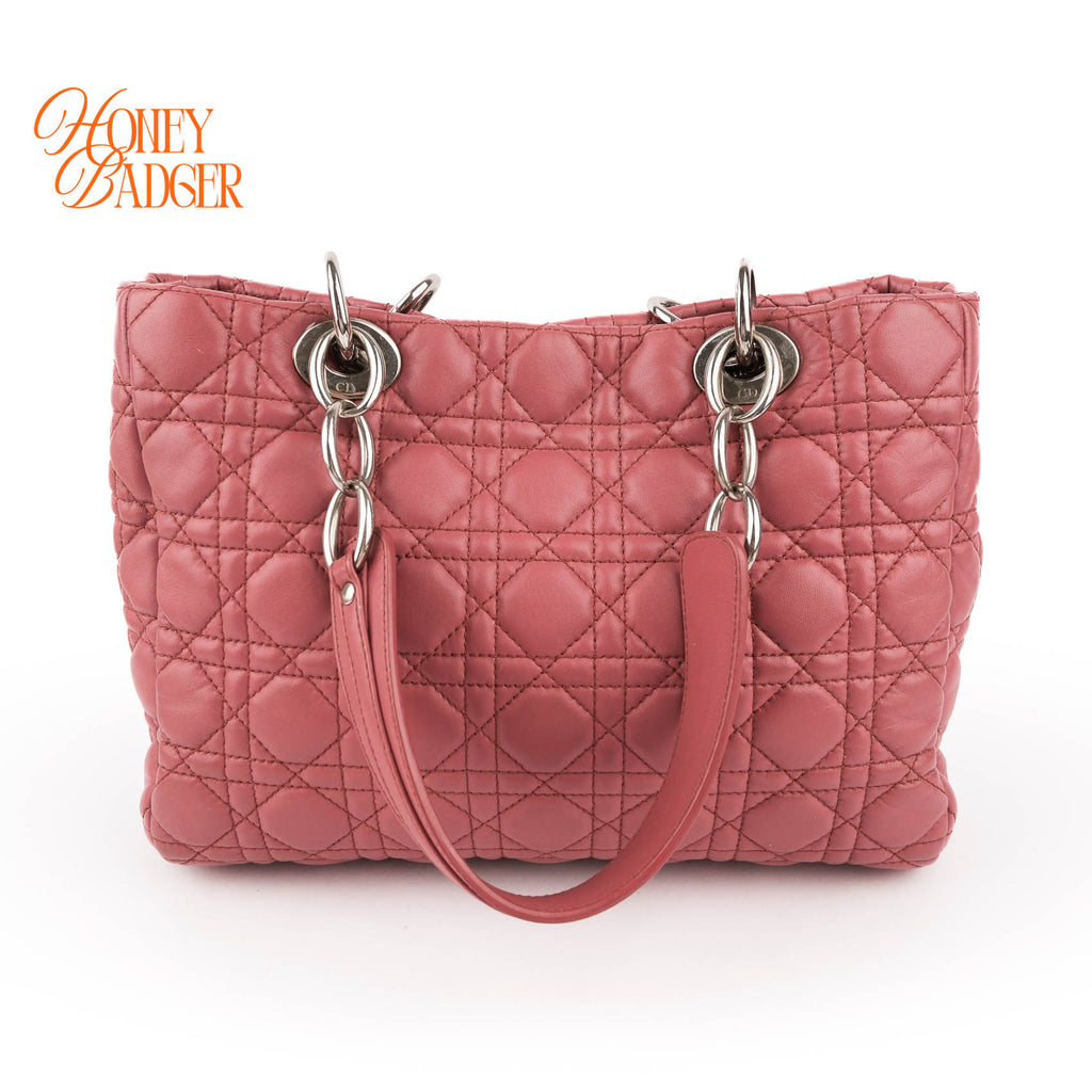Christian Dior Soft Chain Tote Cannage Pink Lambskin Silver Hardware Shoulder Bag