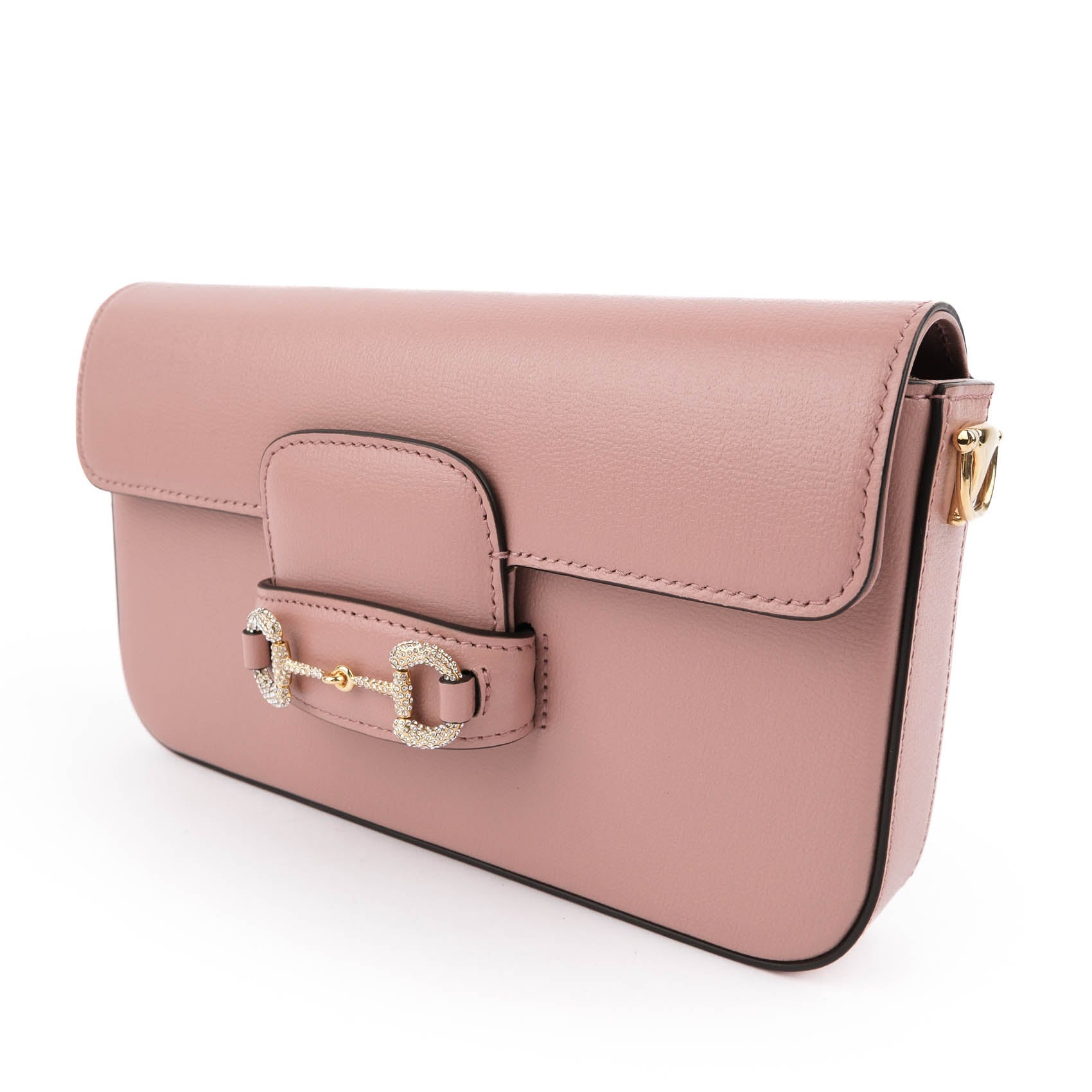 Gucci Horsebit 1955 Mini Chain Flap Bag Pink Leather Crystal Hardware 752002
