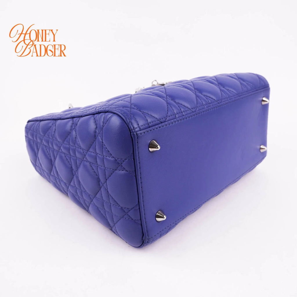 Dior Lady Dior Medium in blue lambskin, Grade A condition.