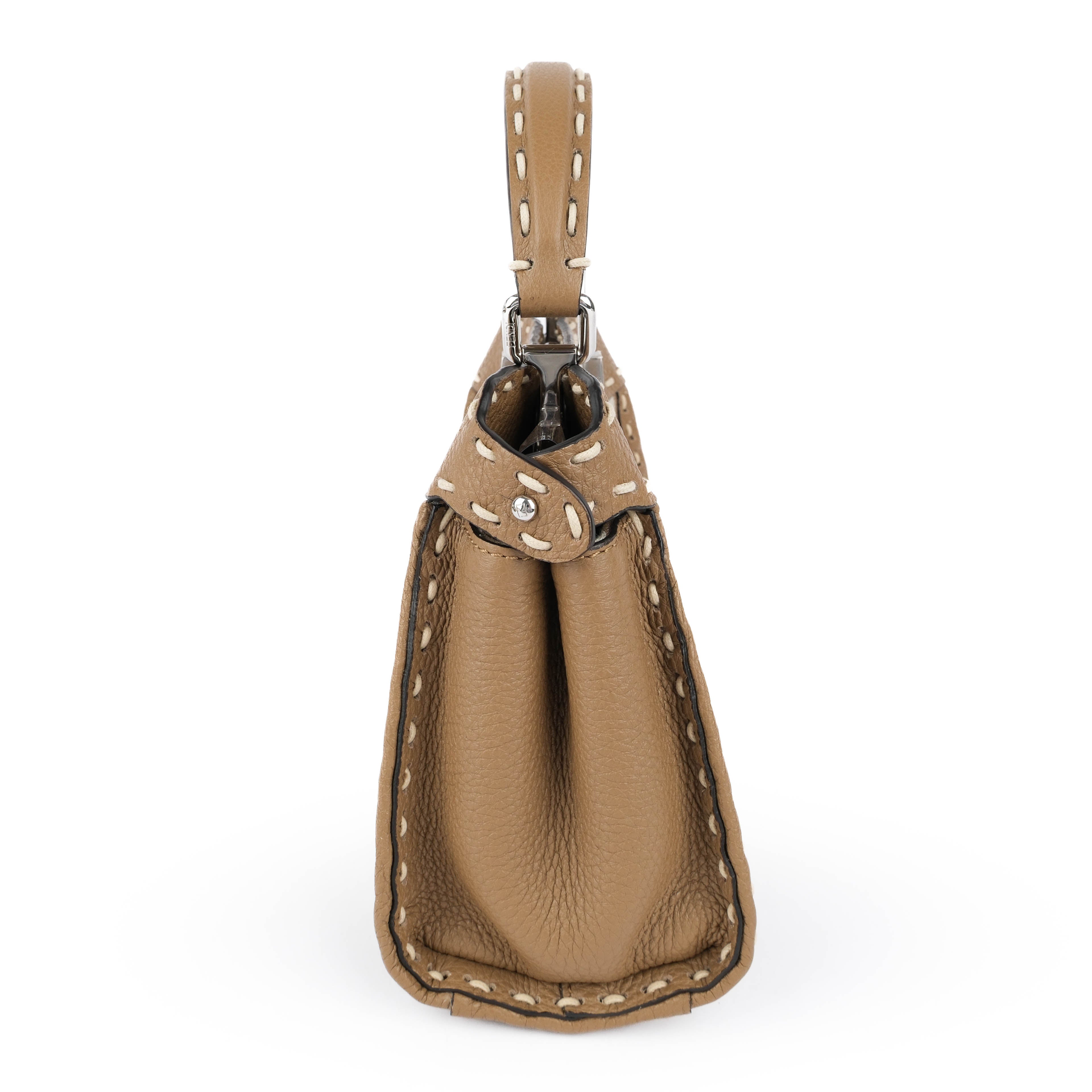 Fendi Mini Peekaboo Selleria Brown Leather and Canvas Bag