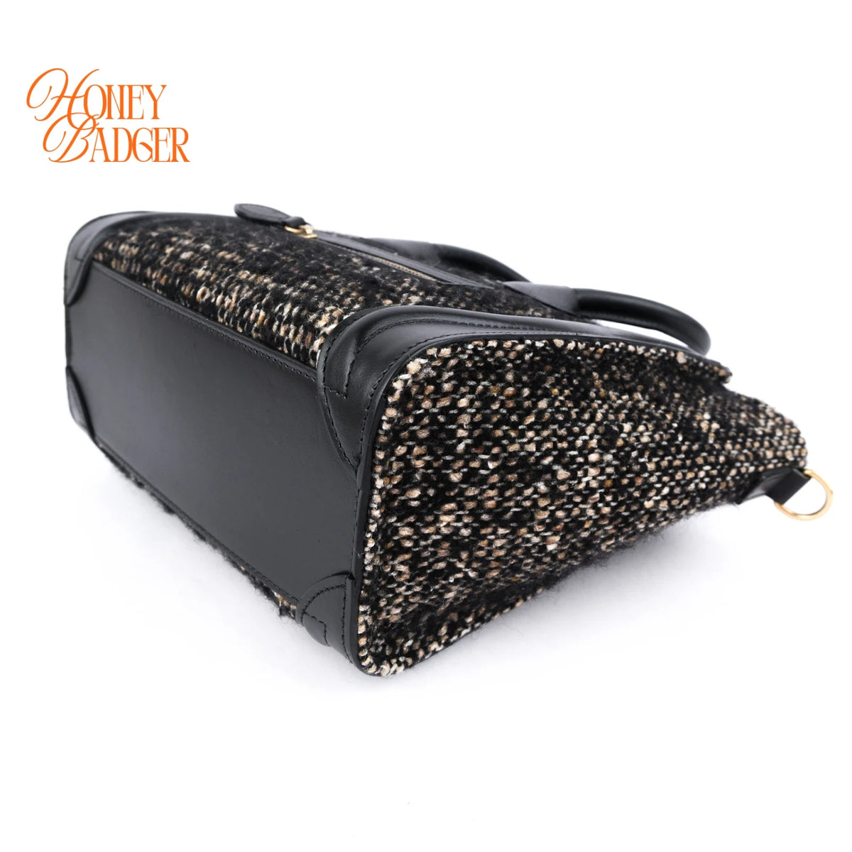 Celine Luggage Nano Tweed Black Leather 2-Way Bag Rank AB
