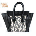 Celine Luggage Mini Shopper Leopard Print Canvas Black Calfskin Gold Hardware Rank AB