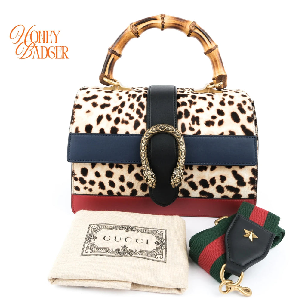 Gucci Dionysus Bamboo Top Handle Medium Leopard Calf Hair Multicolor Gold Hardware Rank A