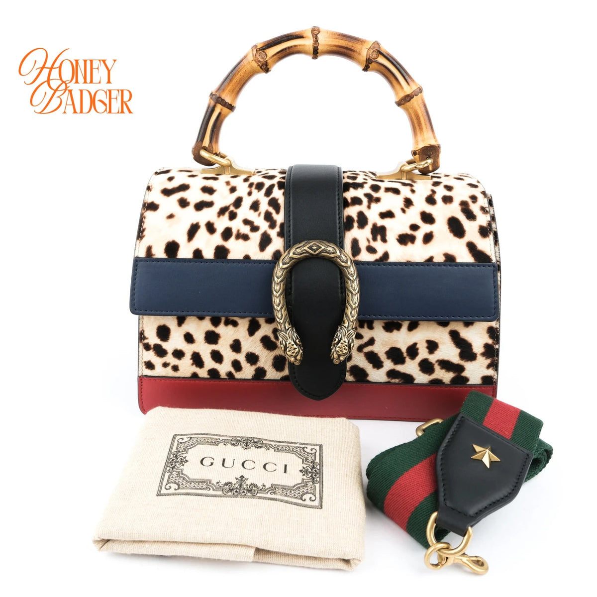 Gucci Dionysus Bamboo Top Handle Medium Leopard Calf Hair Multicolor Gold Hardware Rank A
