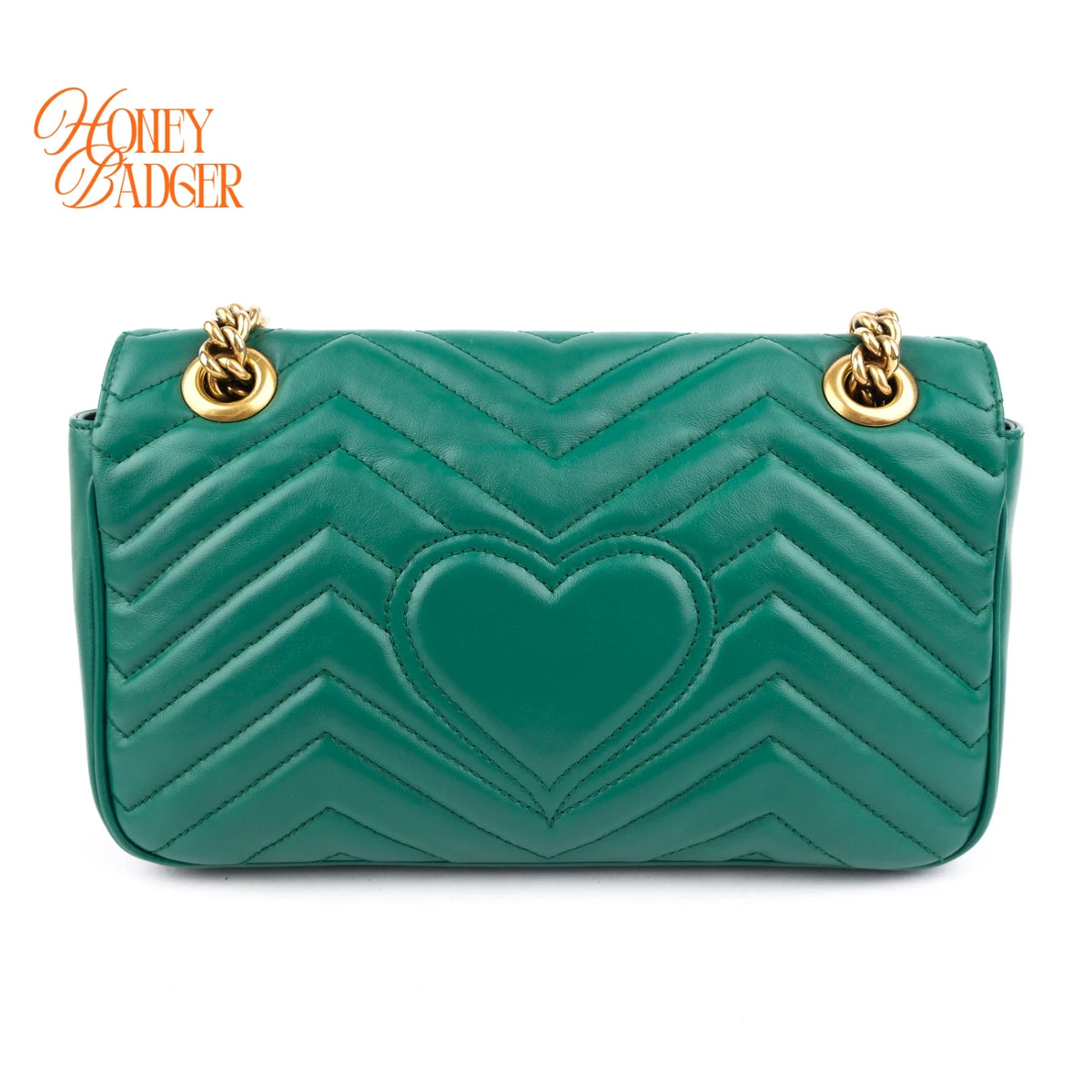 Gucci GG Marmont Small Matelassé Leather Green Antique Gold Hardware Rank A