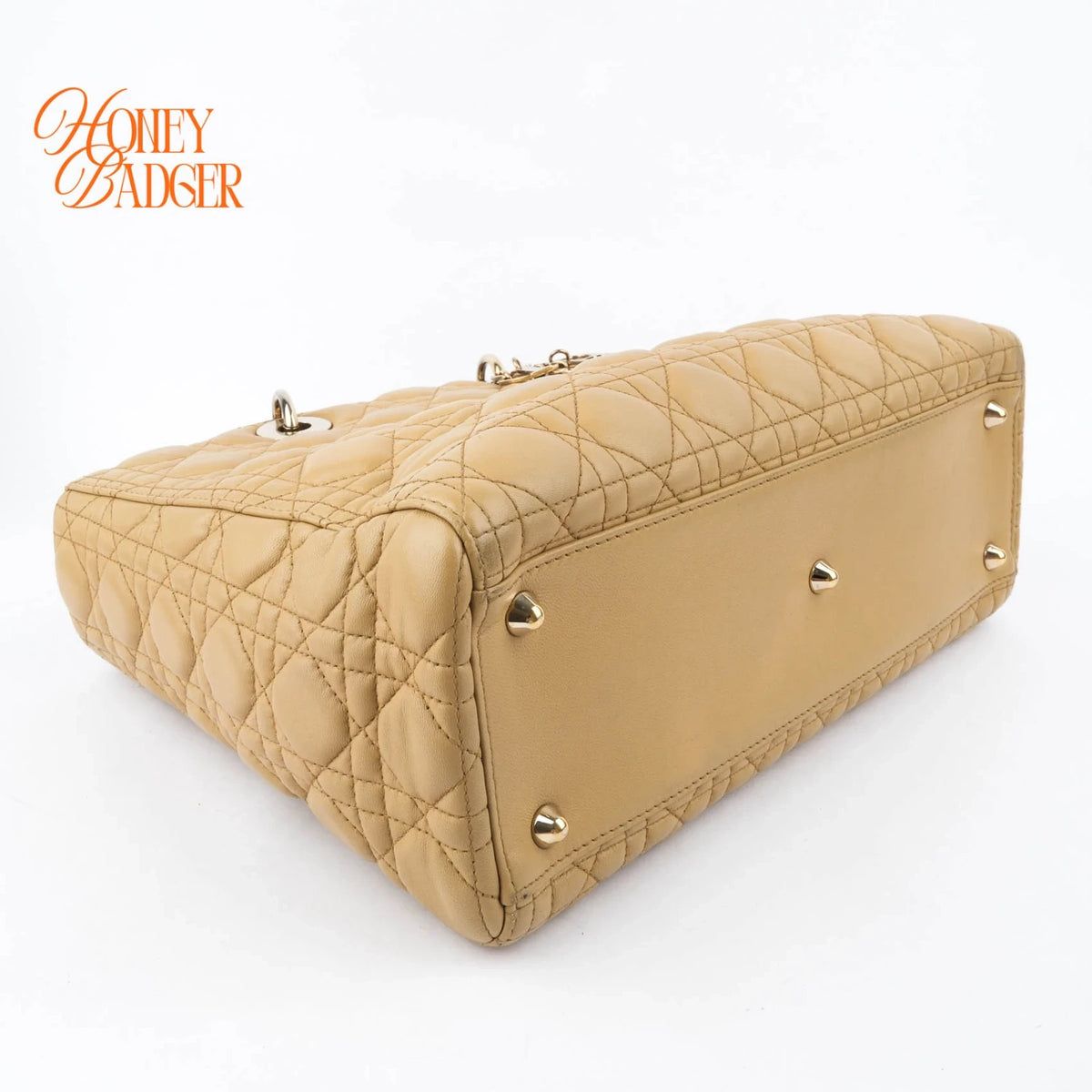 Dior Large Lady Dior Cannage Lambskin Beige Gold Hardware Rank AB