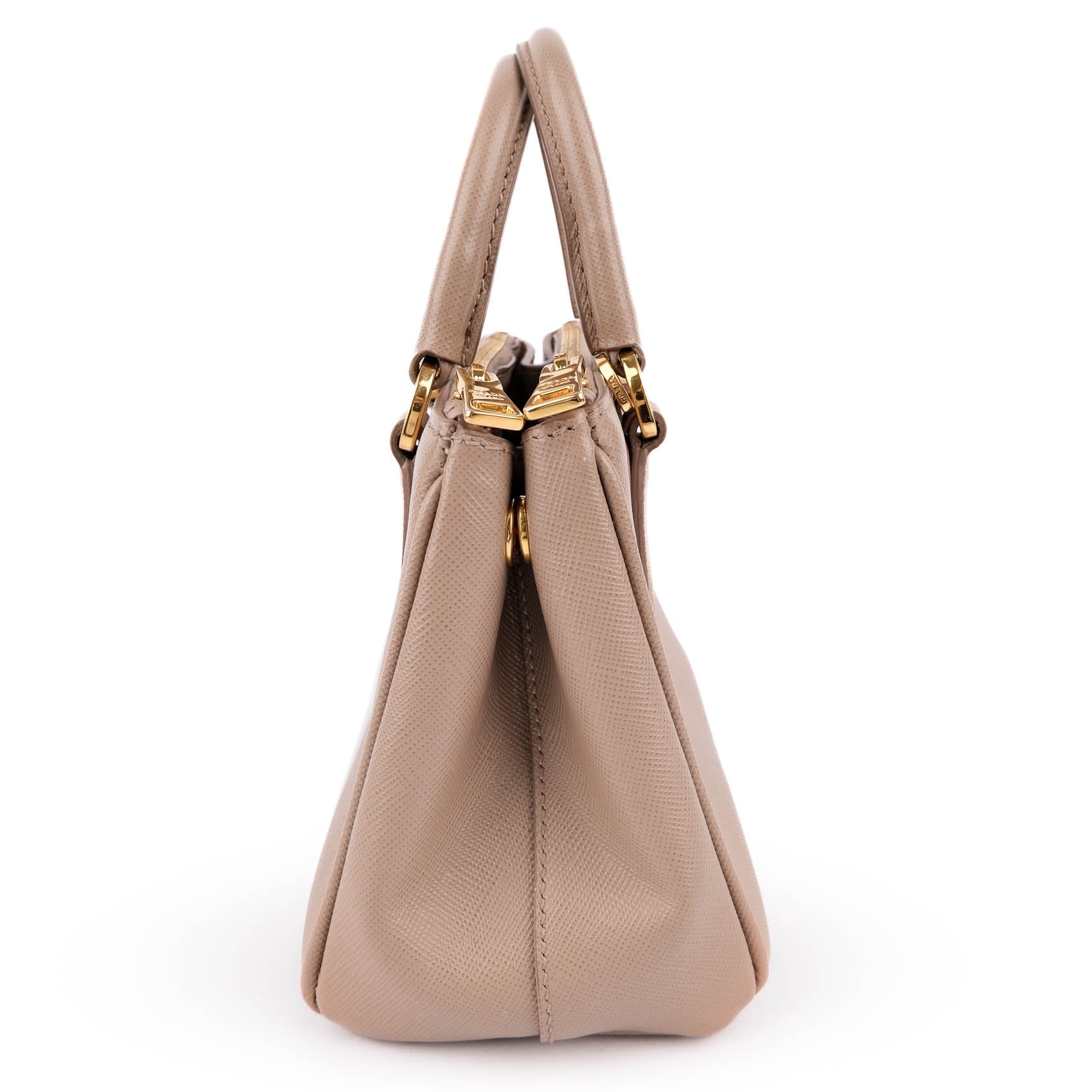 Prada Galleria Saffiano Mini 2-Way Handbag 1BA906 Beige Gold Hardware