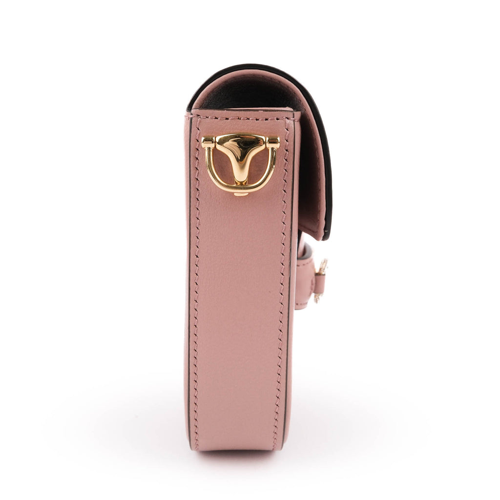 Gucci Horsebit 1955 Mini Chain Flap Bag Pink Leather Crystal Hardware 752002