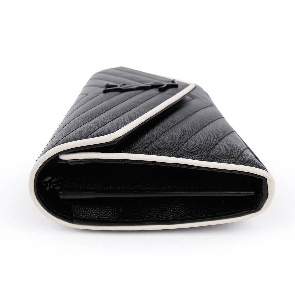 Saint Laurent Large Envelope Bag in Mix Matelassé Grain de Poudre Embossed Leather with White Piping and Black Hardware