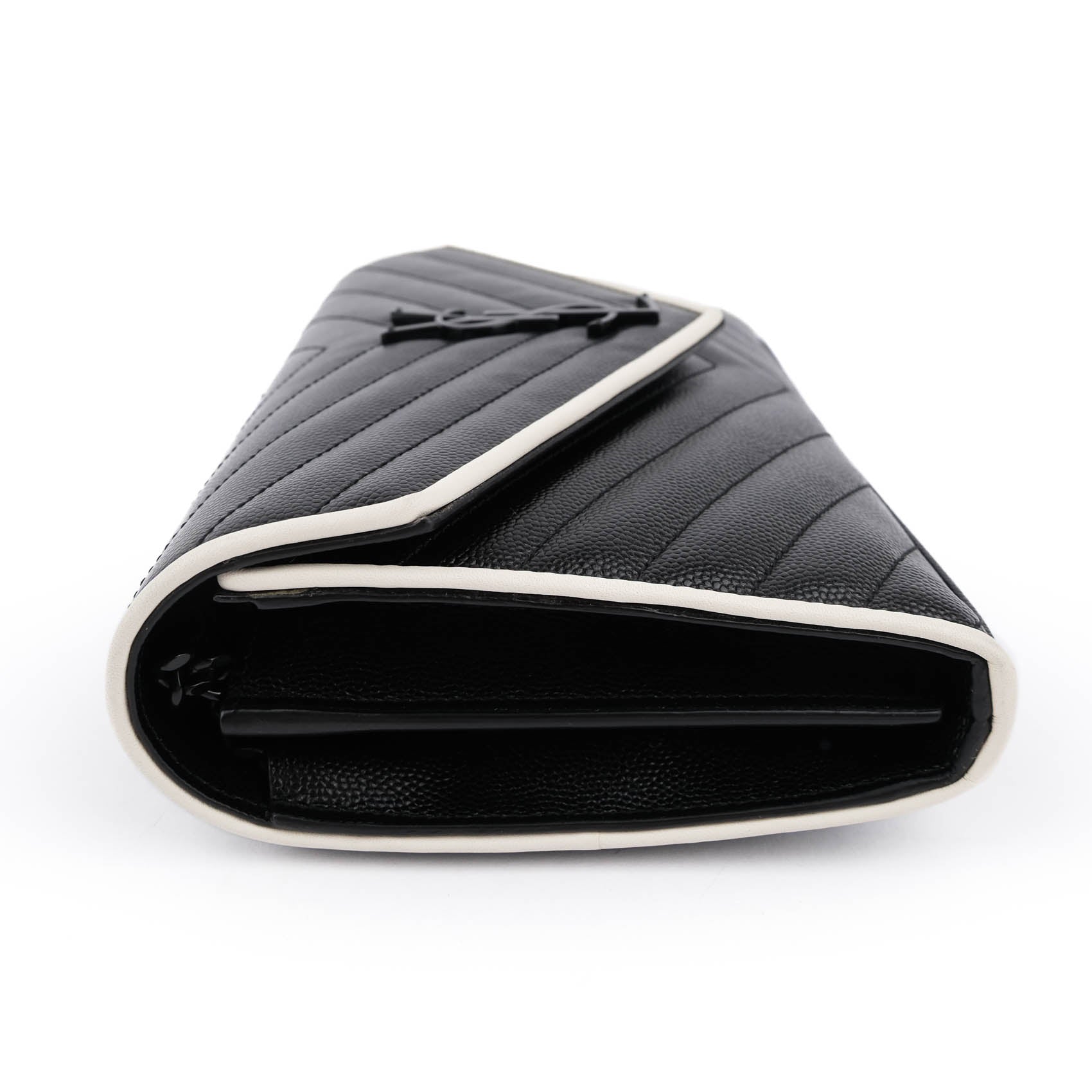 Saint Laurent Large Envelope Bag in Mix Matelassé Grain de Poudre Embossed Leather with White Piping and Black Hardware