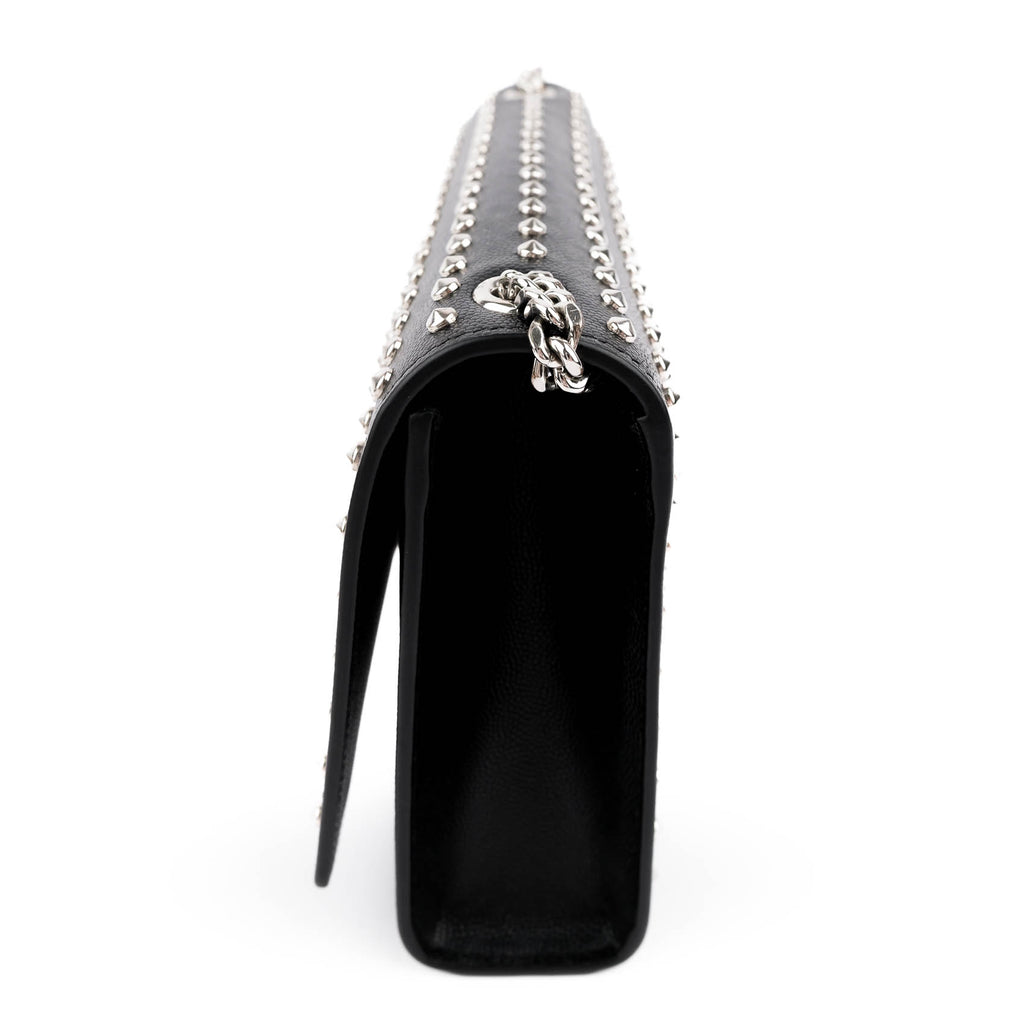 Saint Laurent Kate Medium Chain Shoulder Bag Black Grained Leather Round Studs Silver Hardware YSL Logo