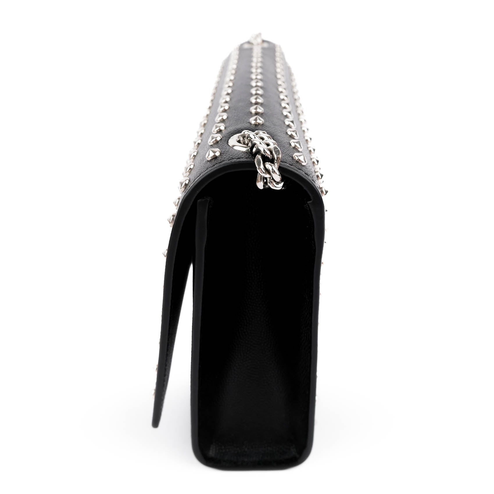 Saint Laurent Kate Medium Chain Shoulder Bag Black Grained Leather Round Studs Silver Hardware YSL Logo