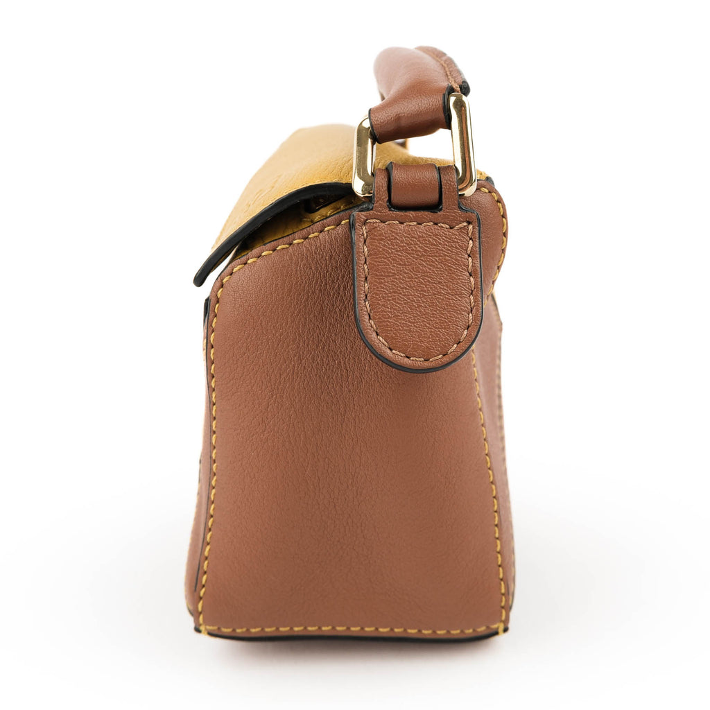 LOEWE Puzzle Bag Mini Brown Yellow Leather 2Way Shoulder Crossbody Handbag