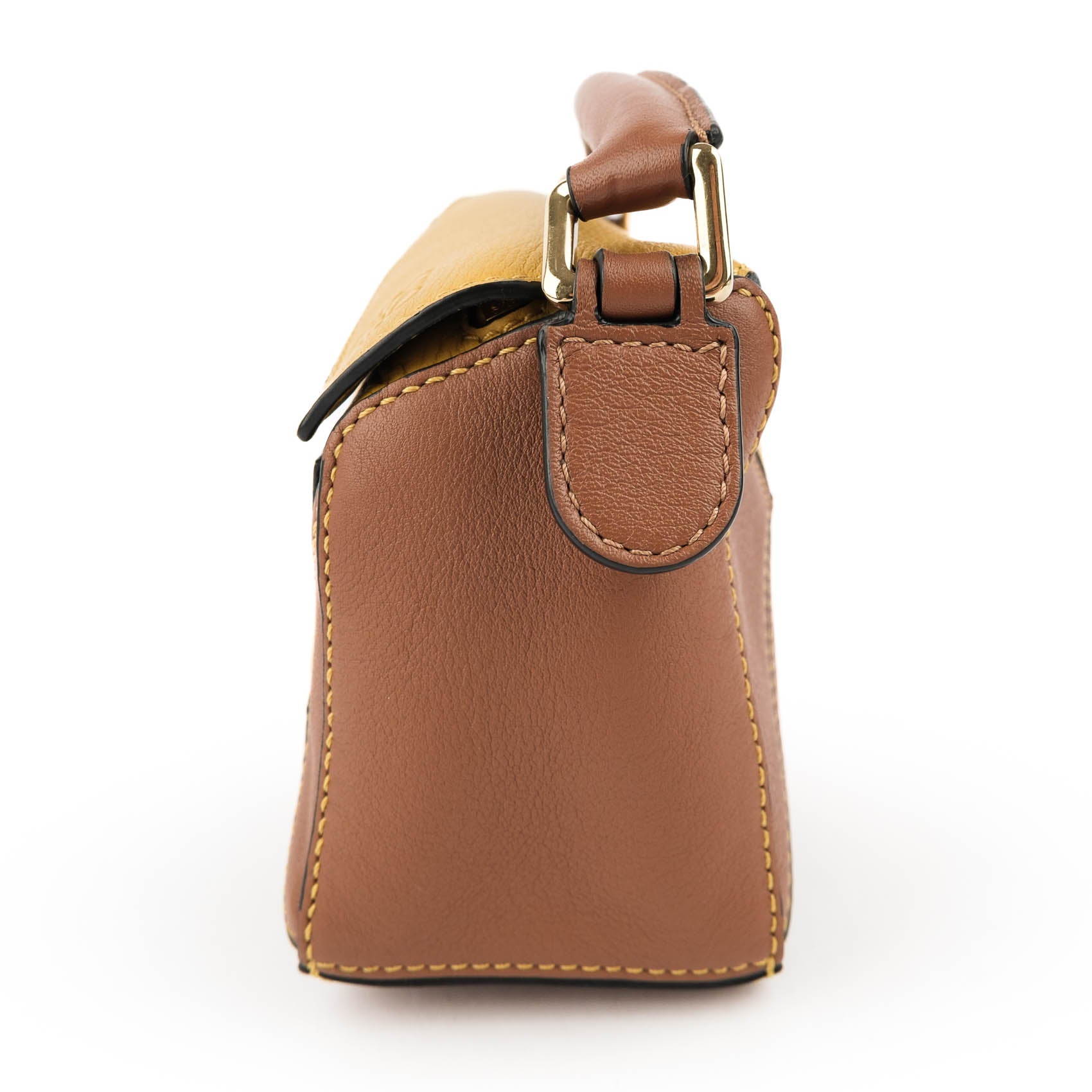 LOEWE Puzzle Bag Mini Brown Yellow Leather 2Way Shoulder Crossbody Handbag
