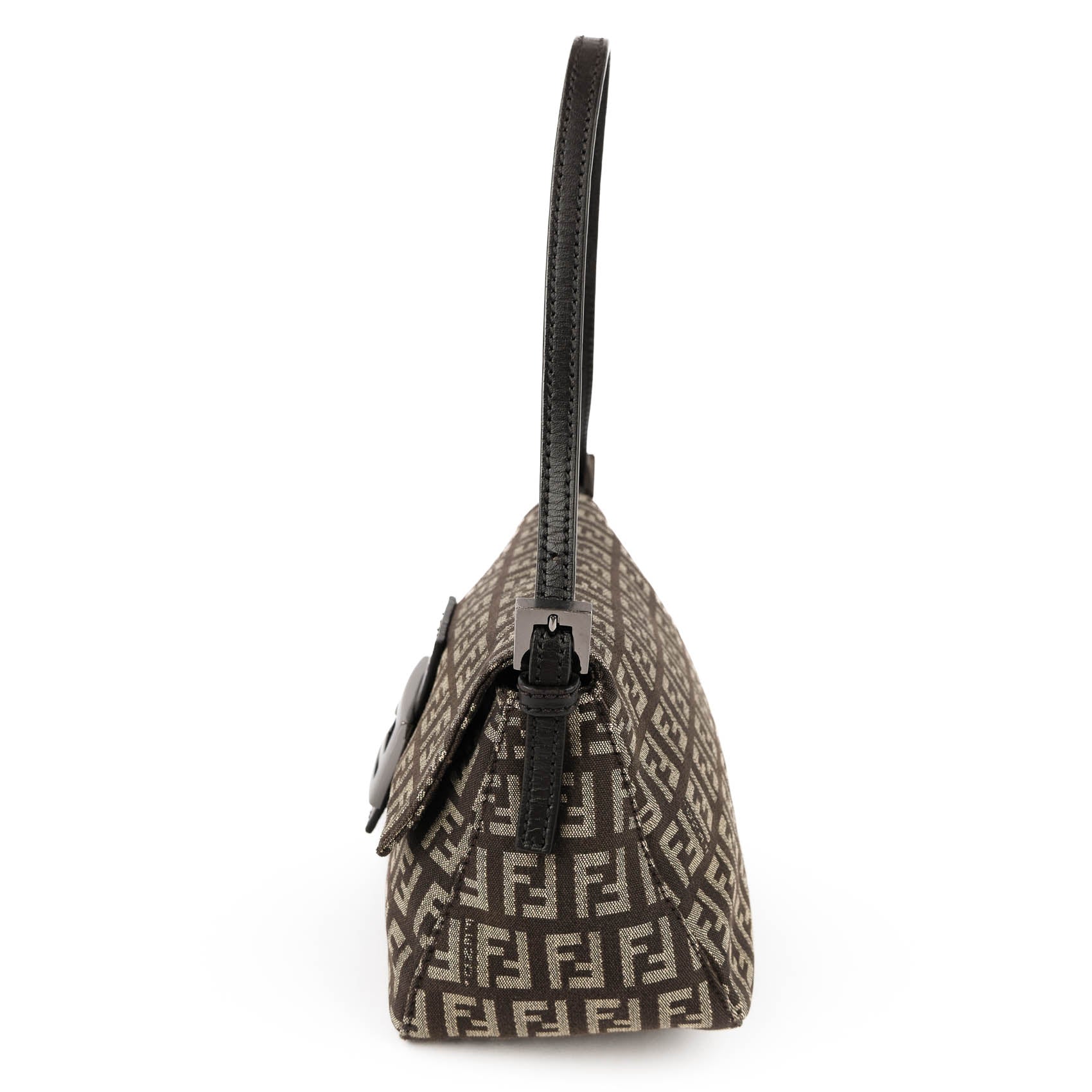 Fendi Zucchino Canvas Baguette Pouch - Discontinued Dark Gunmetal Edition