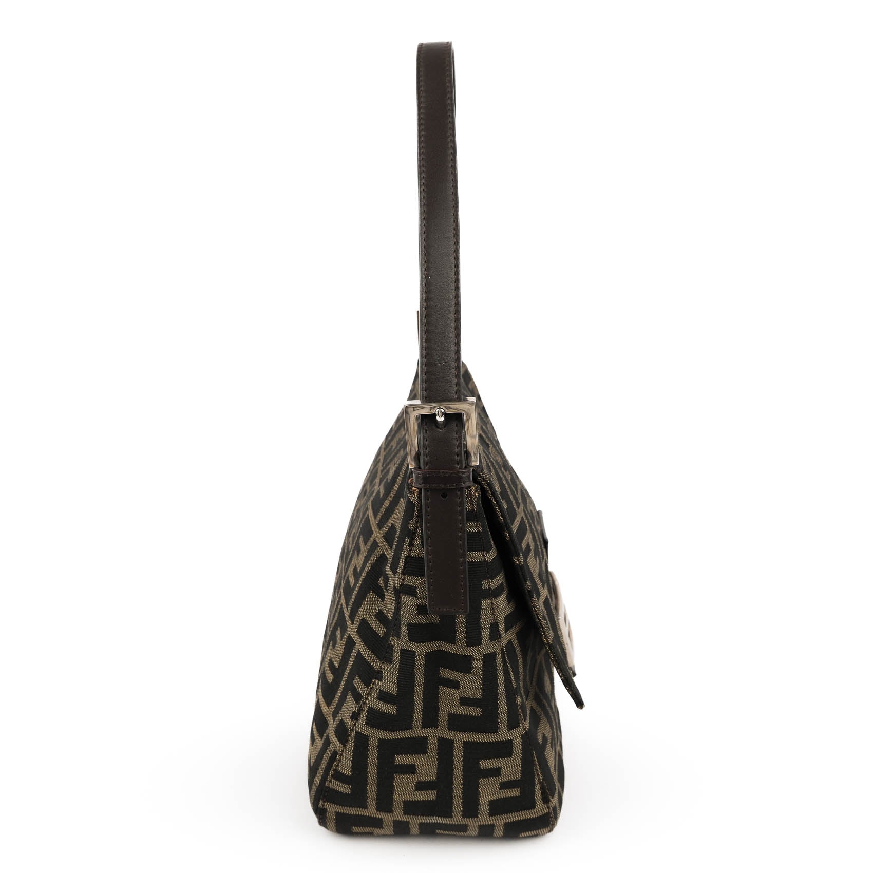 Fendi Zucca Canvas Mamma Baguette Shoulder Bag Tobacco Brown Leather Silver Hardware