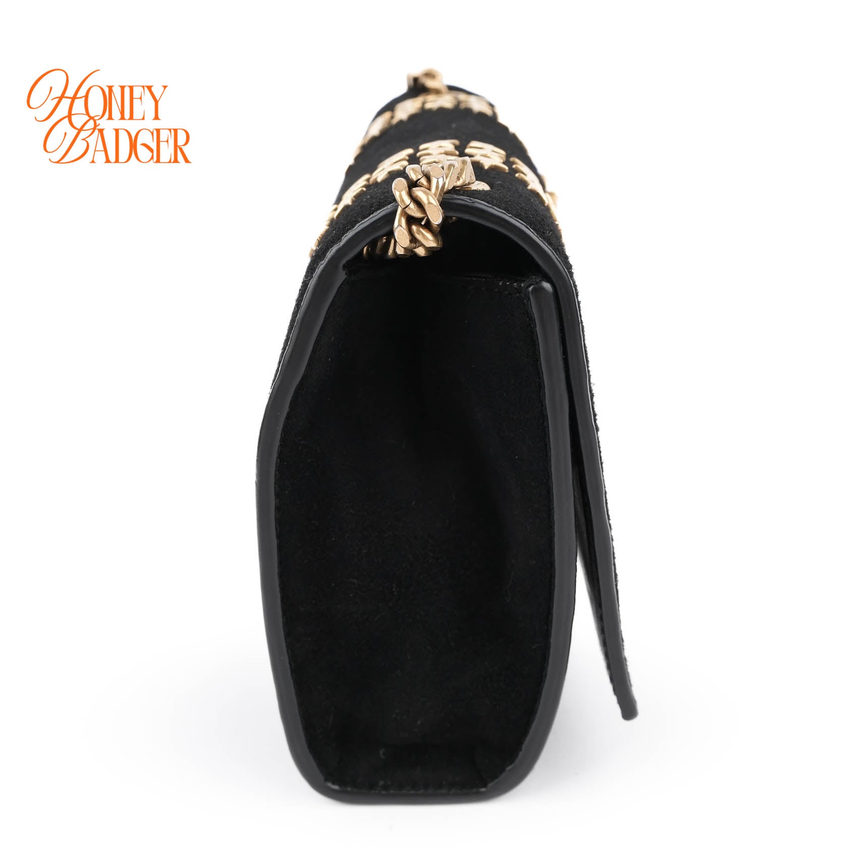 Saint Laurent Suede Star Studded Small Kate Chain Bag - Black
