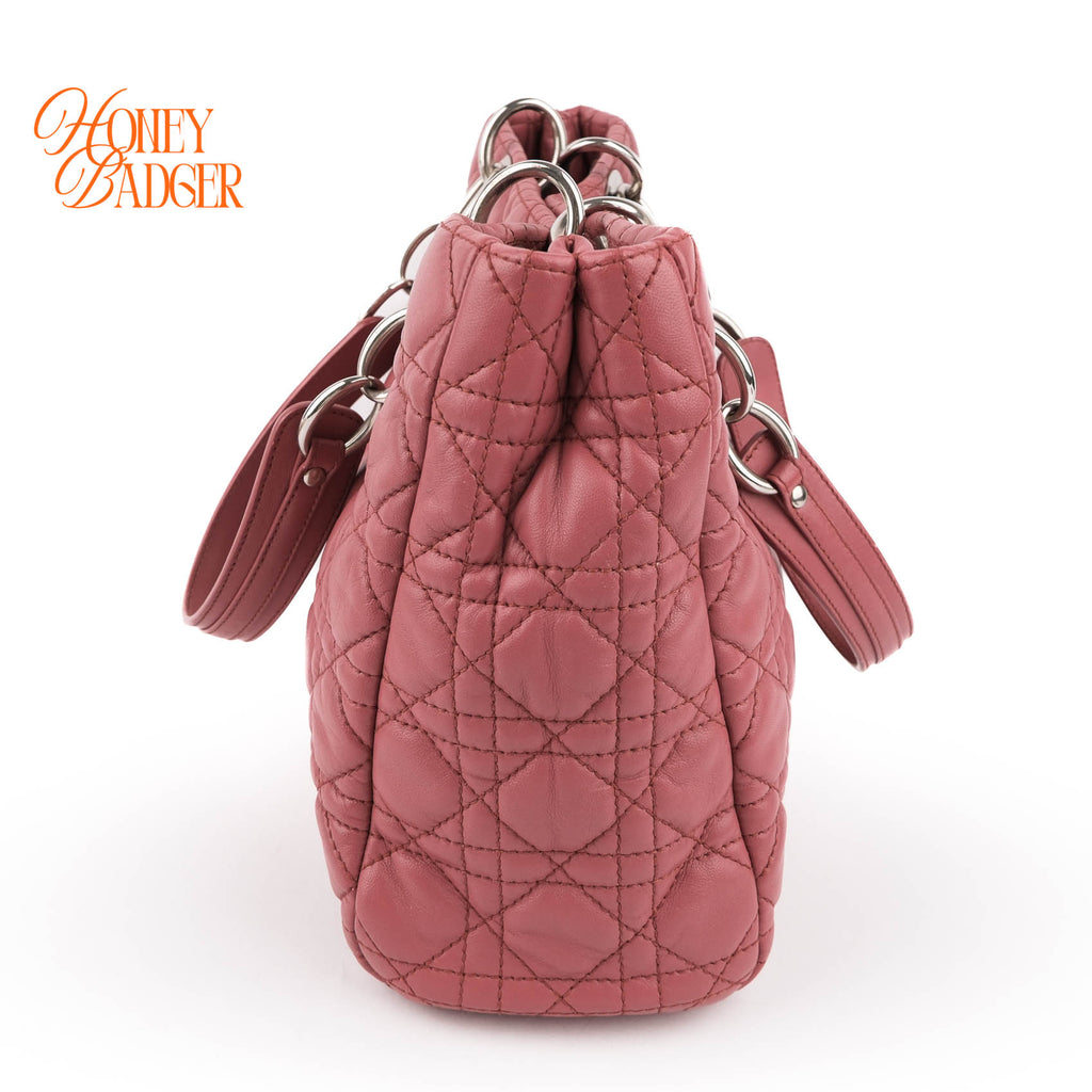 Christian Dior Soft Chain Tote Cannage Pink Lambskin Silver Hardware Shoulder Bag