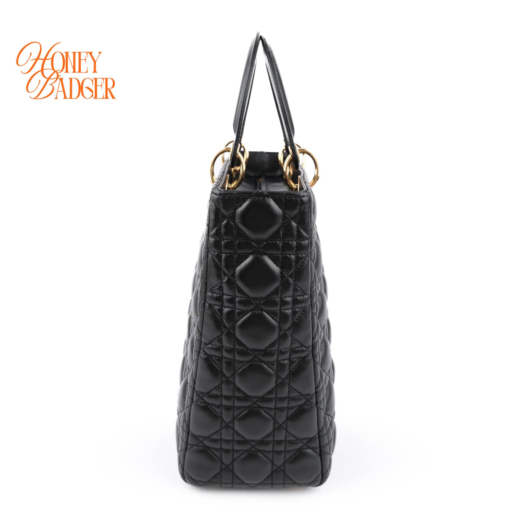 Christian Dior Lady Dior Large Cannage Black Lambskin Gold Hardware 2WAY Bag