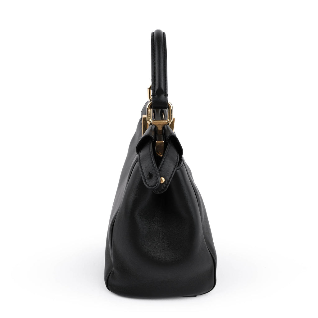 Fendi Peekaboo Mini 2Way Handbag Black Smooth Leather Gold Hardware