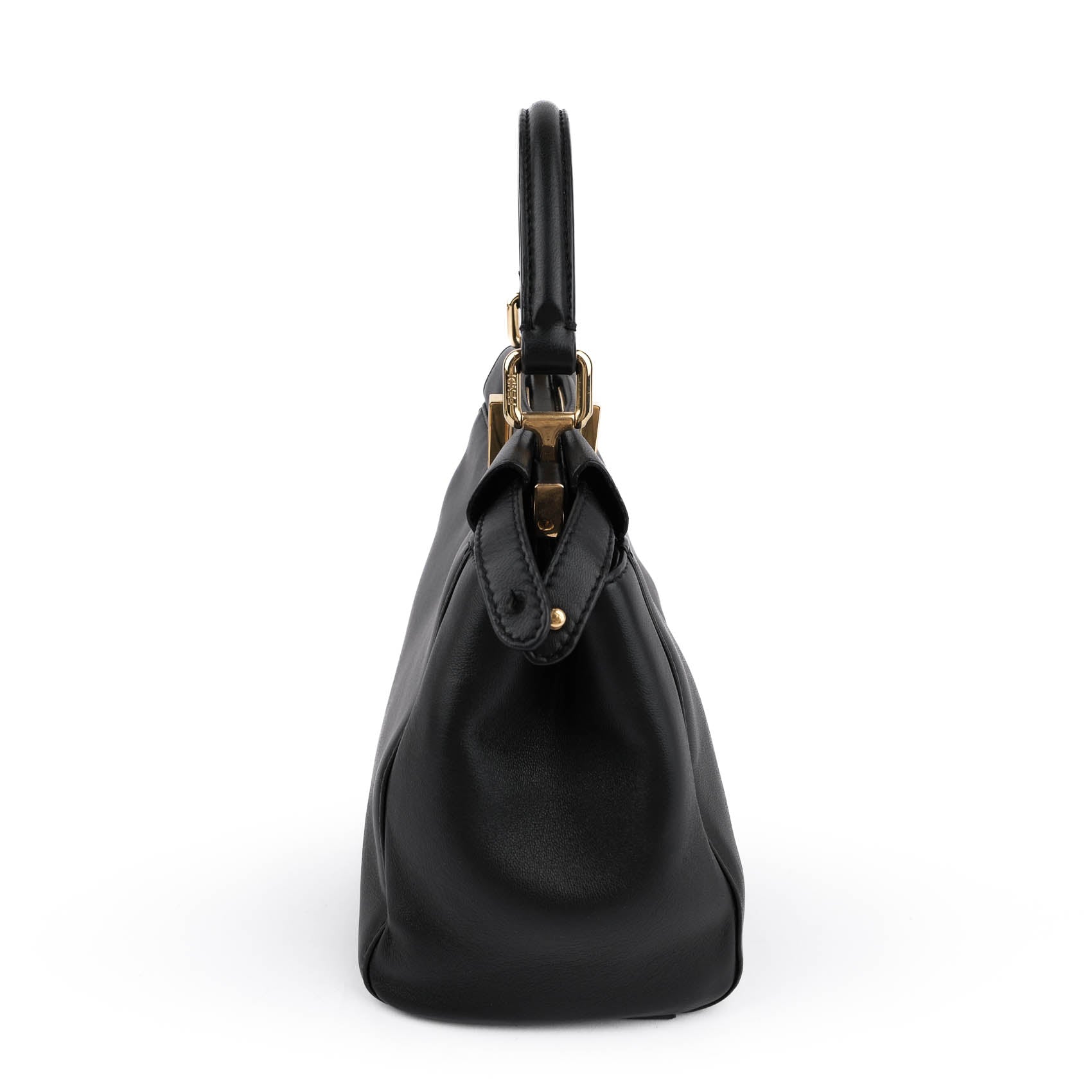 Fendi Peekaboo Mini 2Way Handbag Black Smooth Leather Gold Hardware