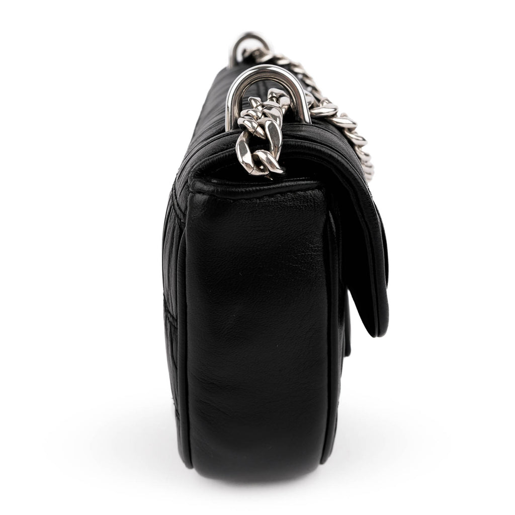Prada Nappa Gaufre Pattina Flap Chain Shoulder Bag Black Leather Silver Hardware