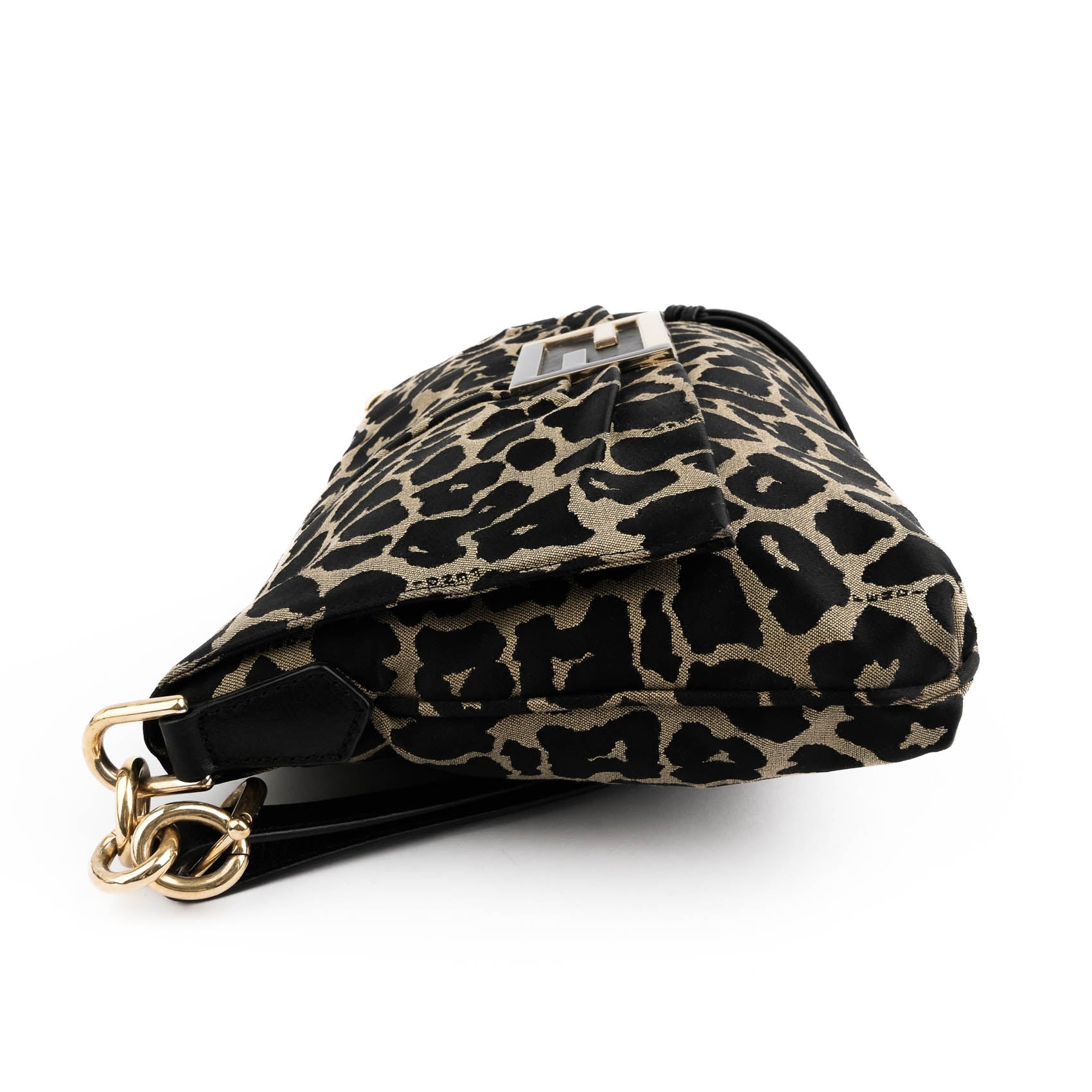 Fendi Large Baguette Leopard Canvas Shoulder Bag with Gold Hardware