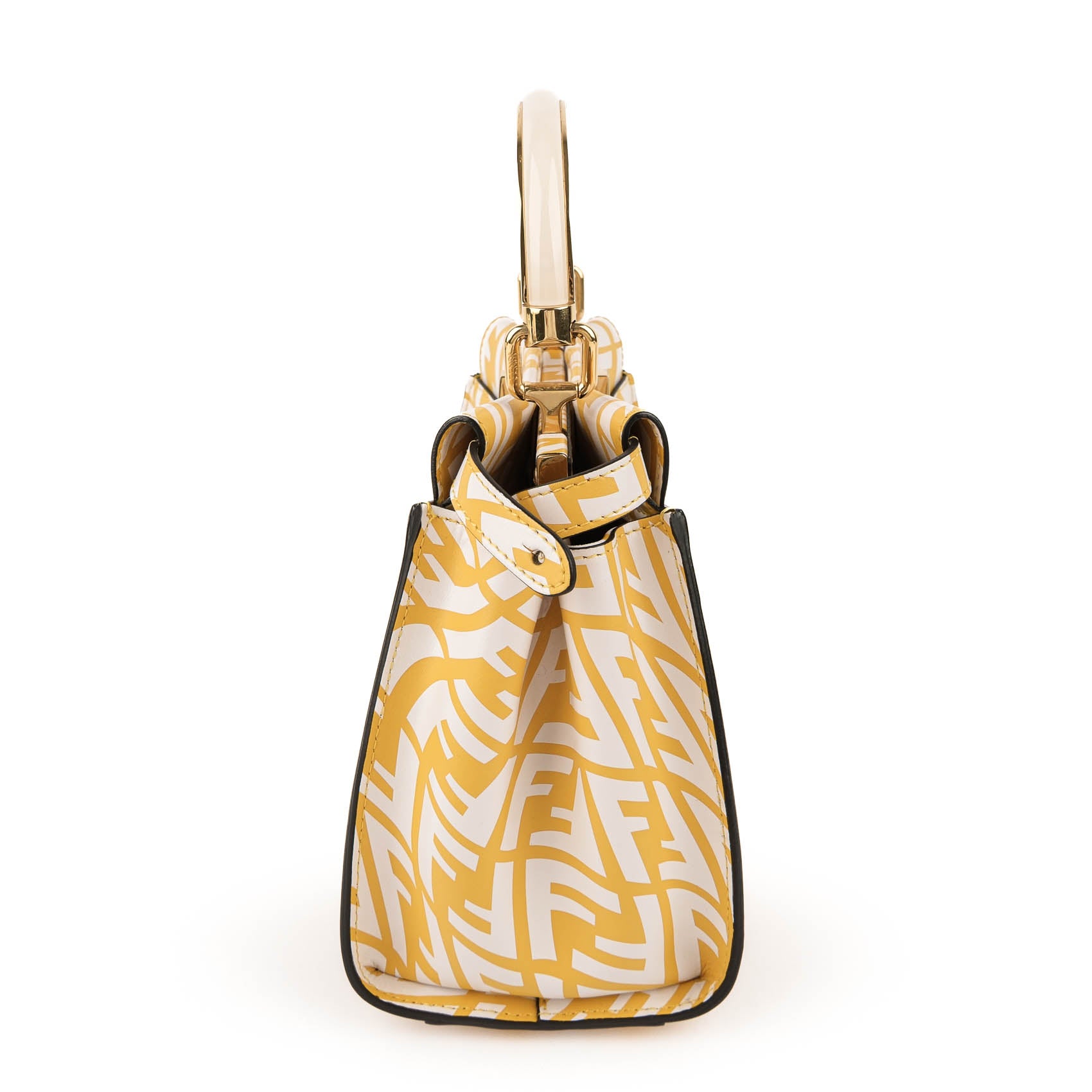 Fendi Mini Peekaboo 8BN244 Yellow White FF Print Leather 2WAY Top Handle Shoulder Bag