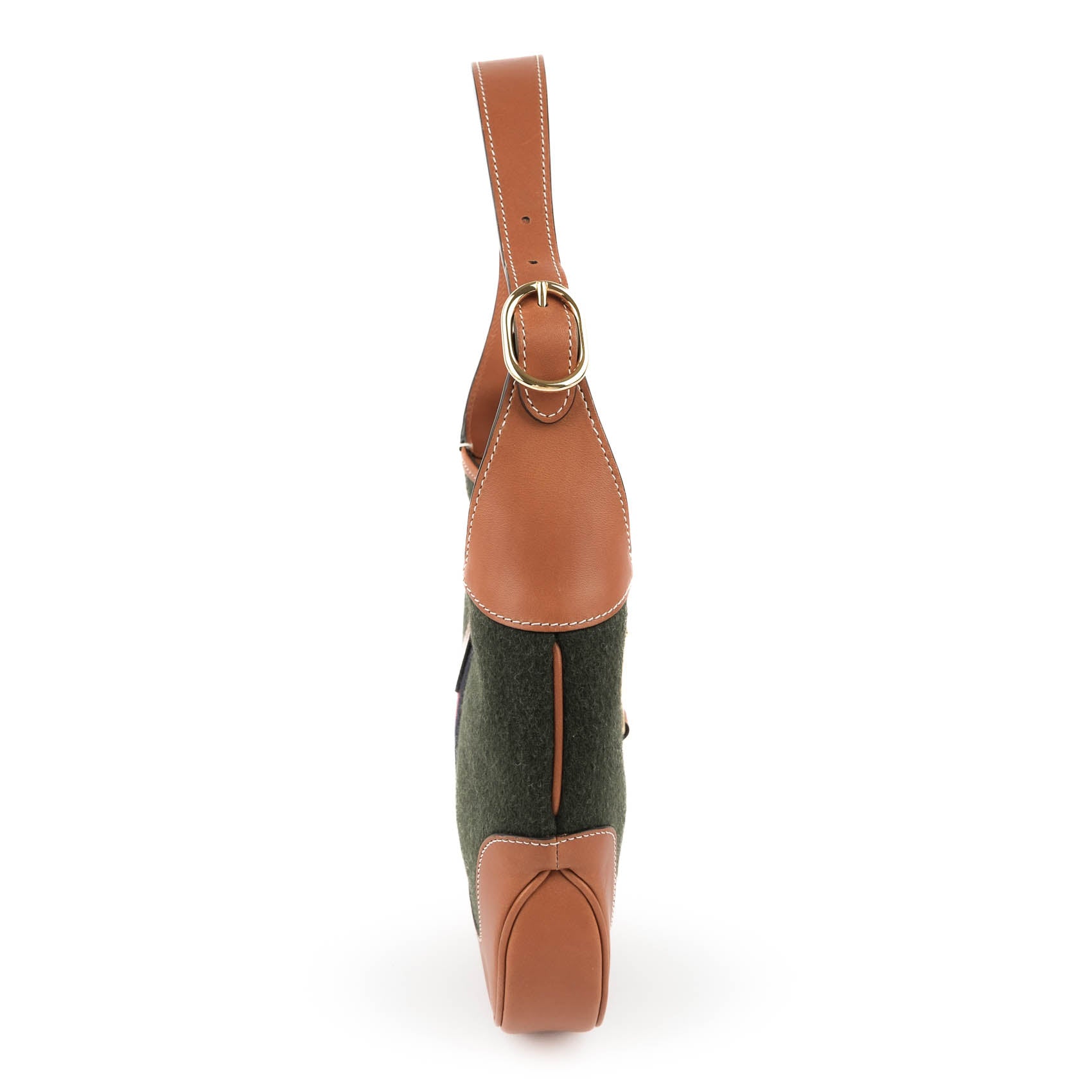 Gucci Jackie 1961 Small Shoulder Bag in Green Felt and Brown Leather