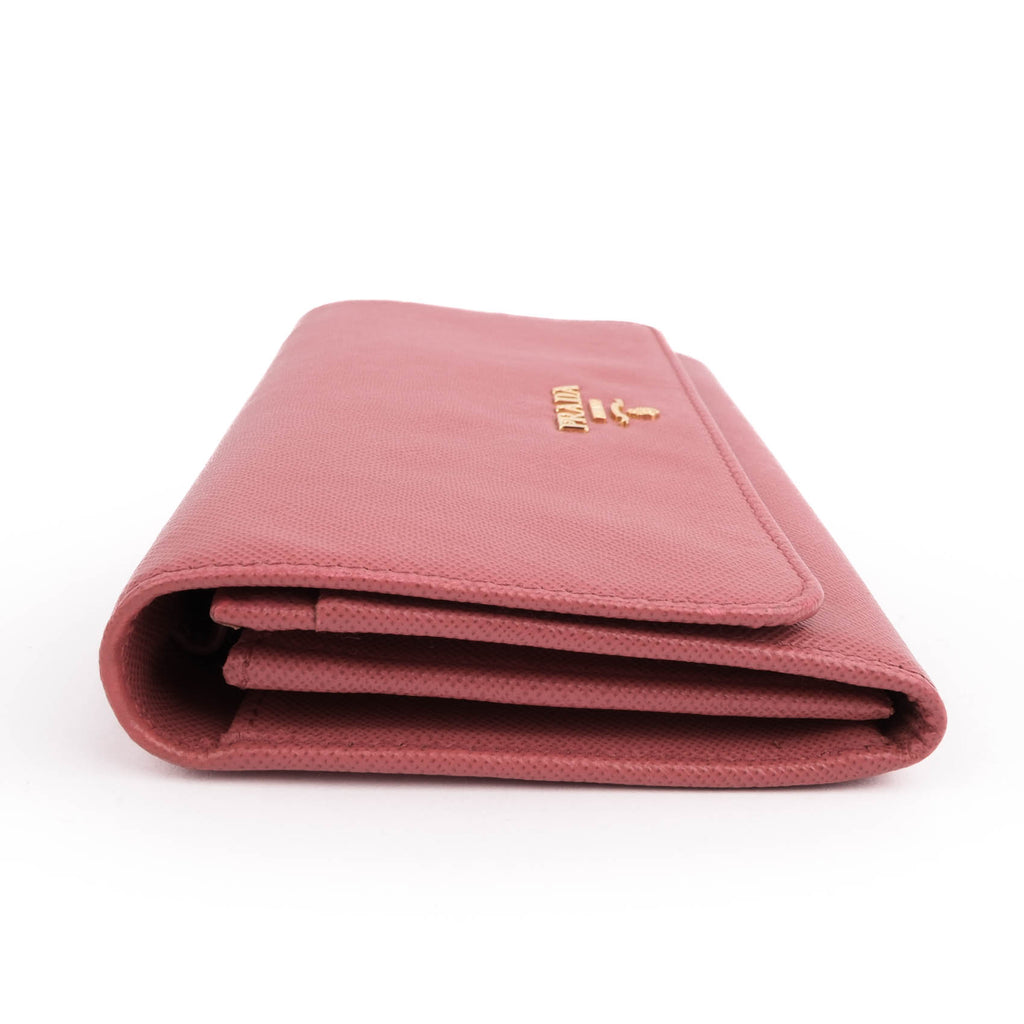 Prada Saffiano Leather Wallet with Shoulder Strap 2way Bag Pink Gold Hardware