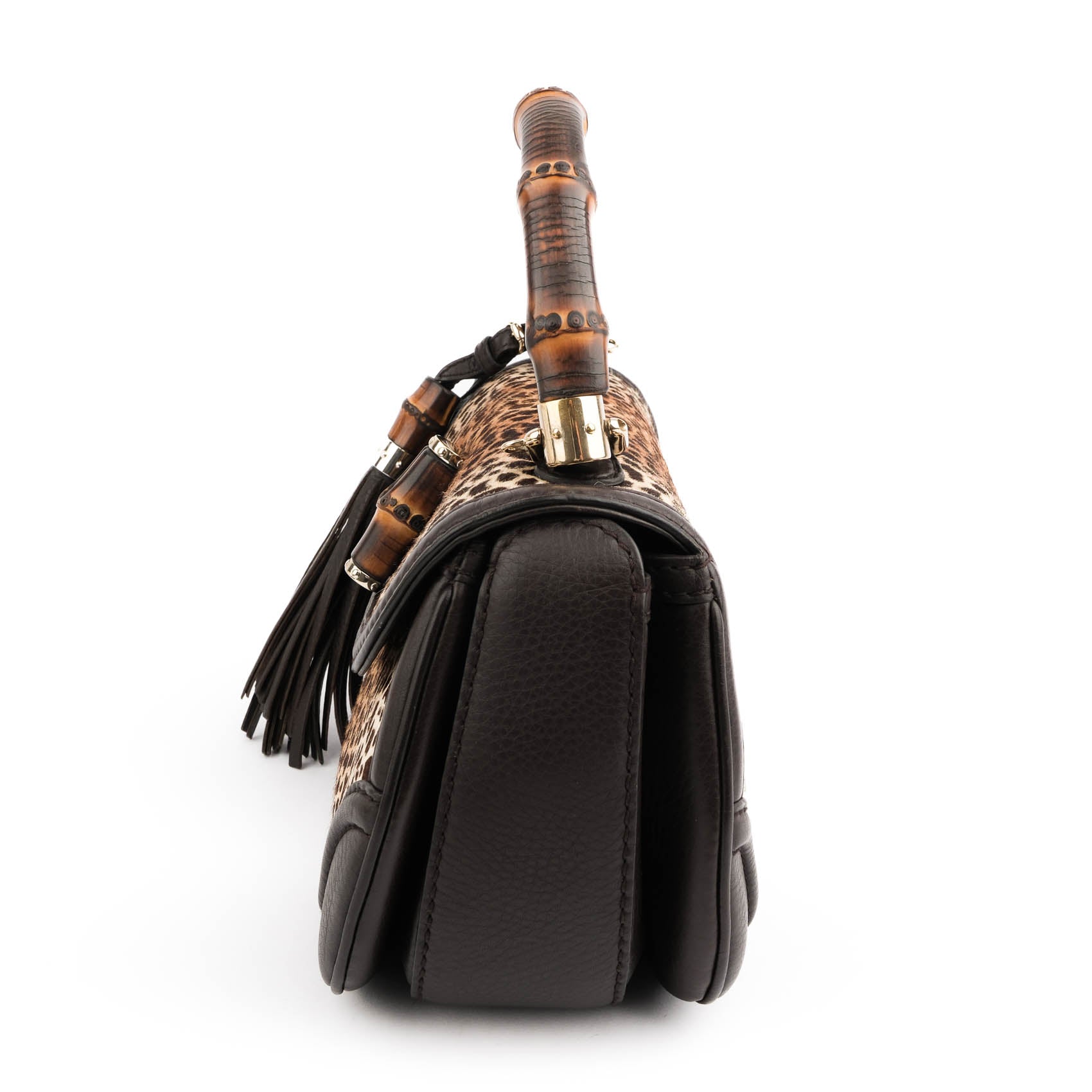 Gucci Bamboo Leopard Hair-Calf 2WAY Top Handle Bag