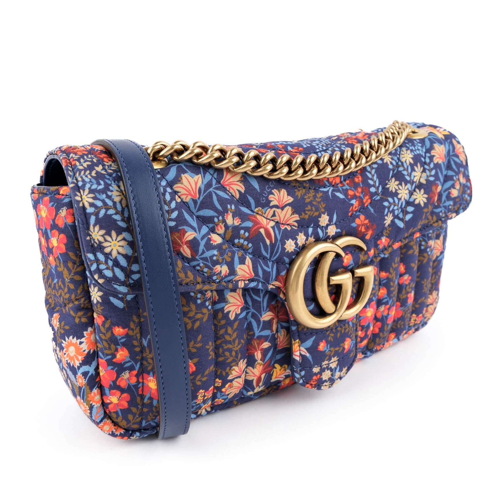 Gucci Small GG Marmont Floral Print Canvas Shoulder Bag