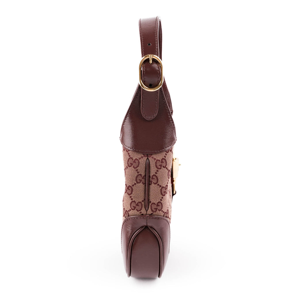 Gucci Jackie 1961 Small GG Canvas Leather Bordeaux Shoulder Bag 636706