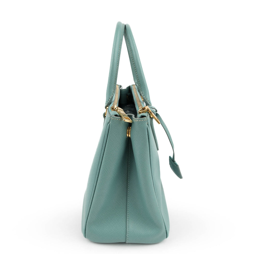 Prada Galleria Medium Saffiano Leather 2-Way Handbag Light Blue Gold Hardware