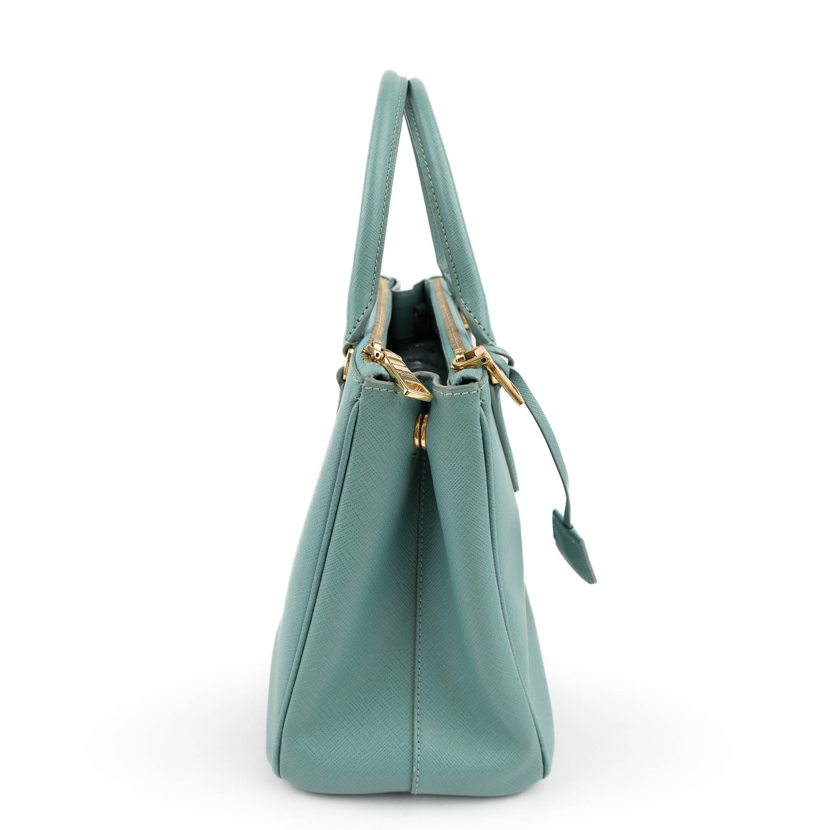 Prada Galleria Medium Saffiano Leather 2-Way Handbag Light Blue Gold Hardware