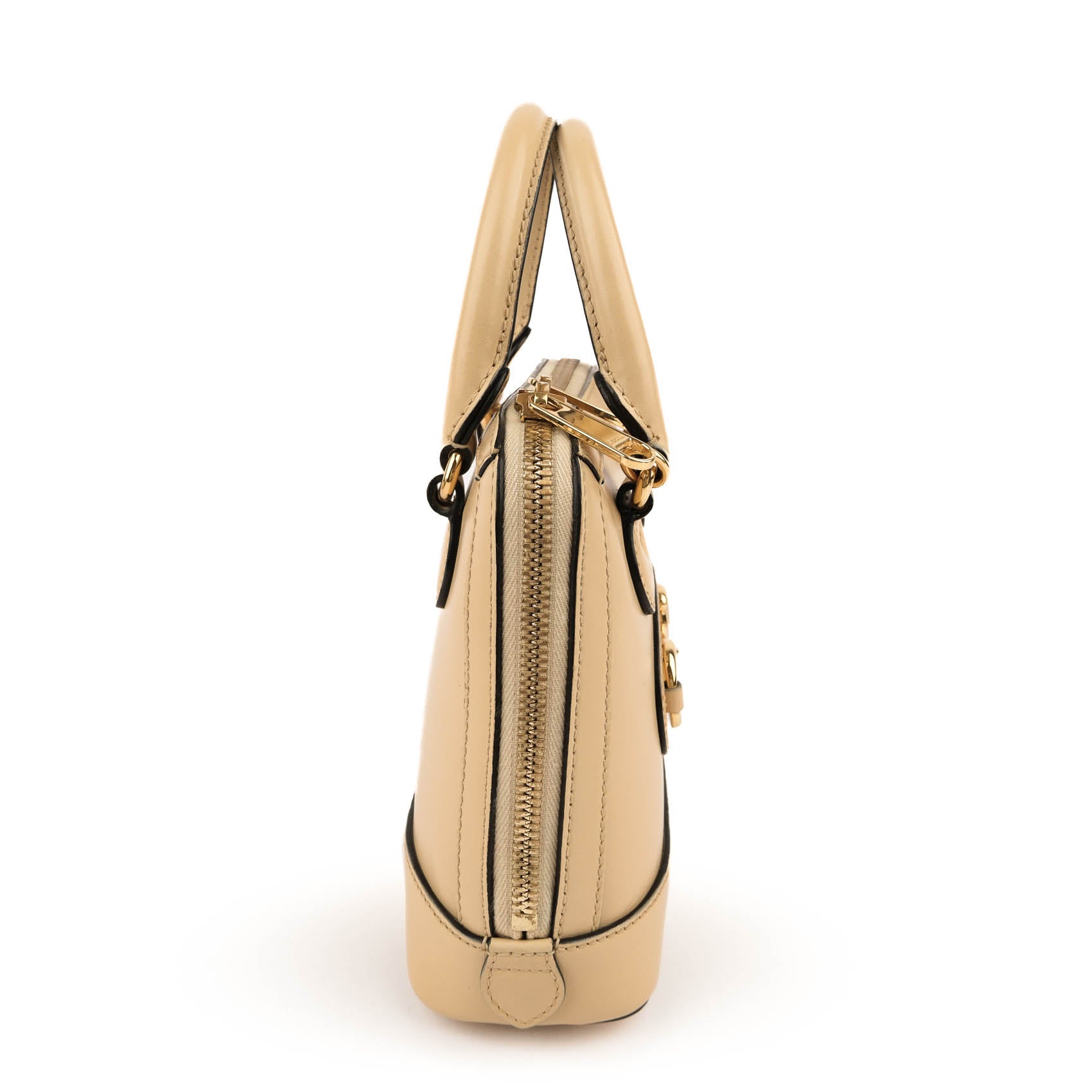 Gucci Horsebit 1955 Mini Top Handle Bag 640716 Smooth Leather Beige Gold Hardware 2-Way