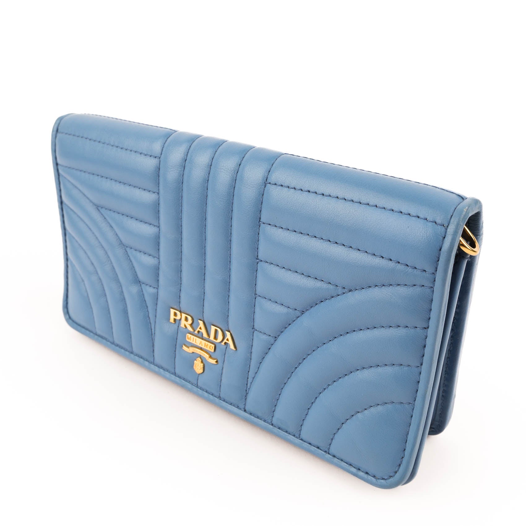 PRADA Diagramme Leather Wallet on Chain (WOC) - Astrale Blue - Model 1ZH044