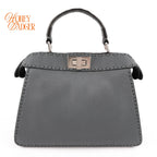 Fendi Peekaboo ISeeU Small Whipstitch Grained Leather Blue Grey Silver Hardware Rank A