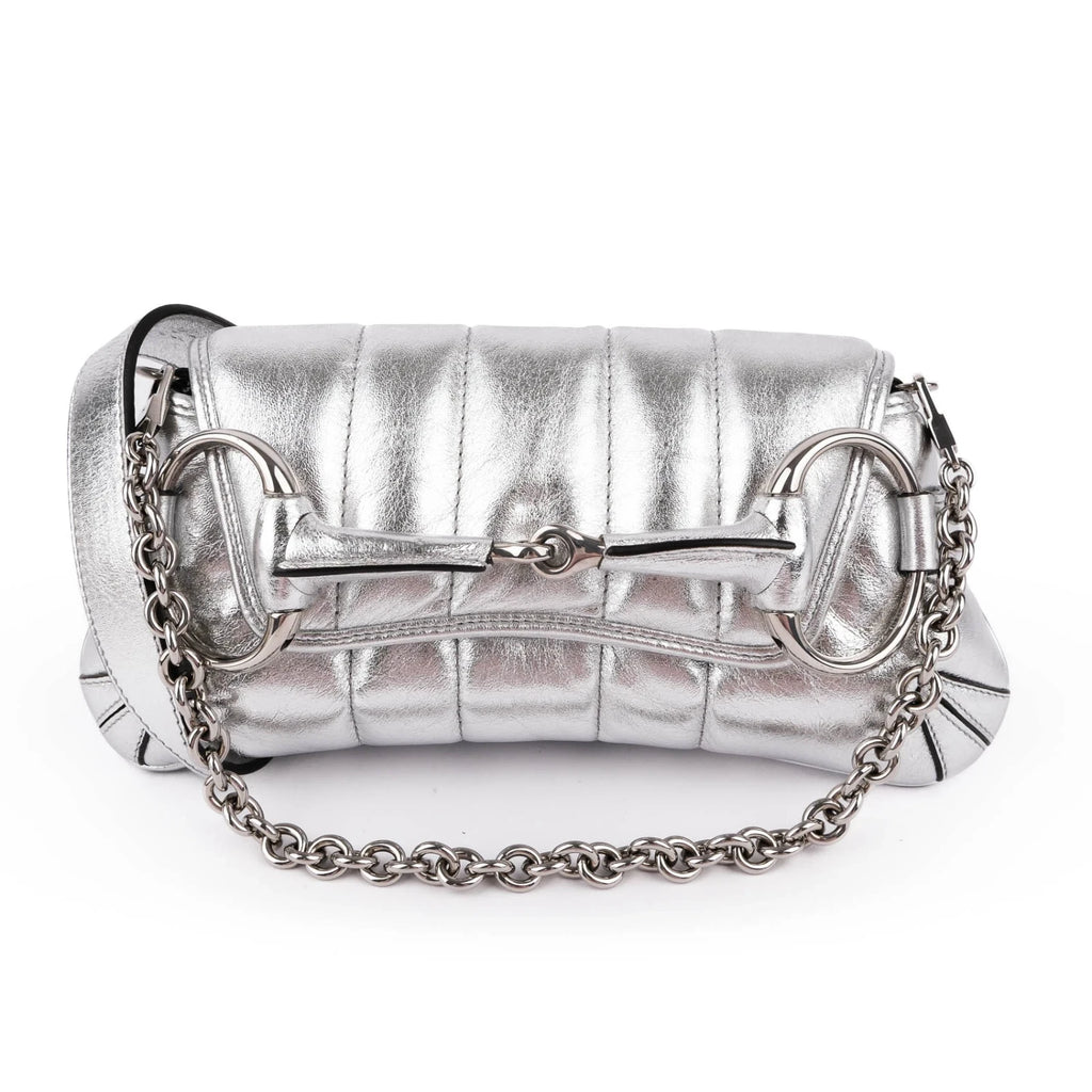 Gucci Horsebit 1955 Small Leather Silver Rank S